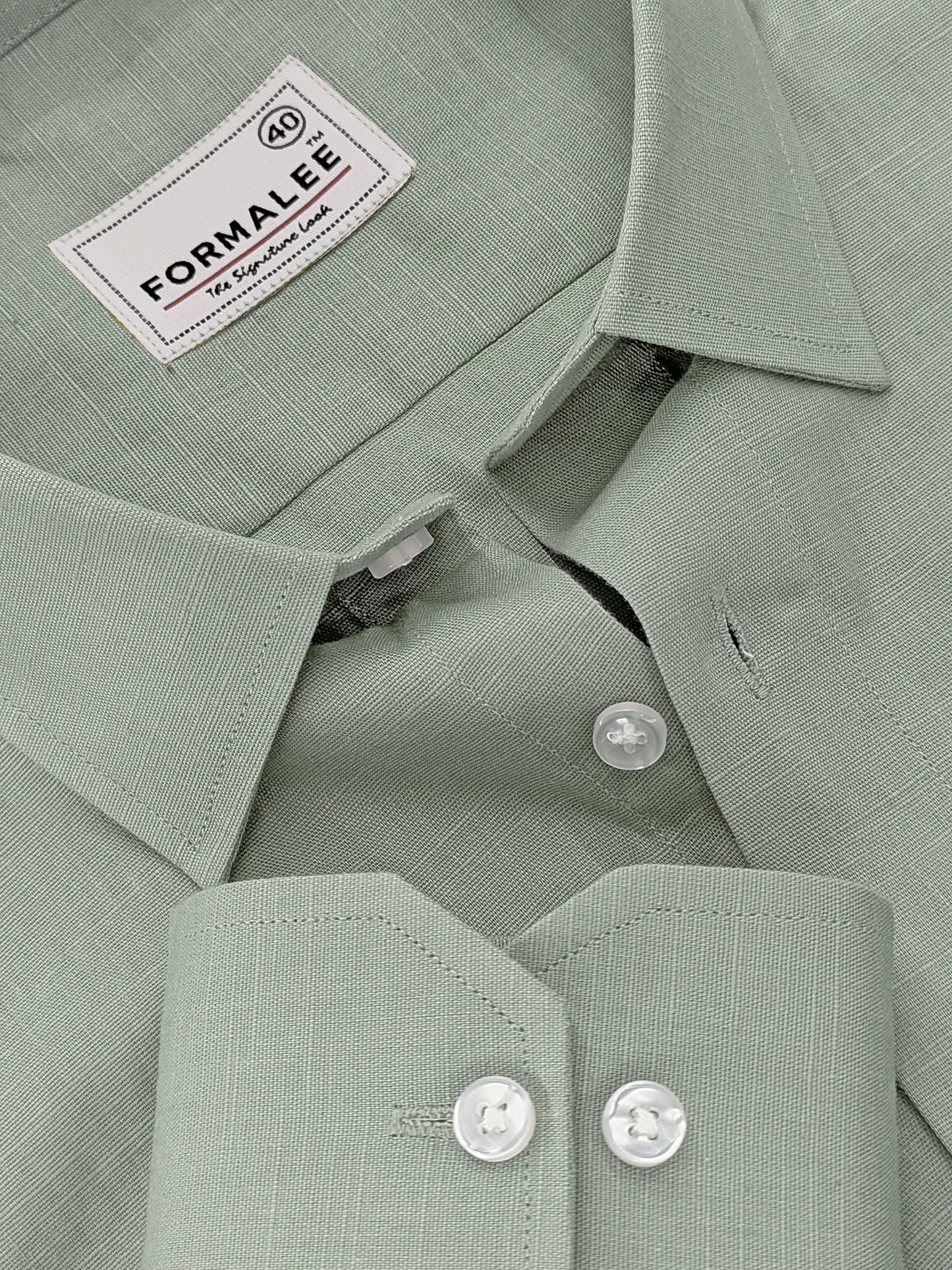 Luxoria Light Olive Linen Cotton Formal Shirt