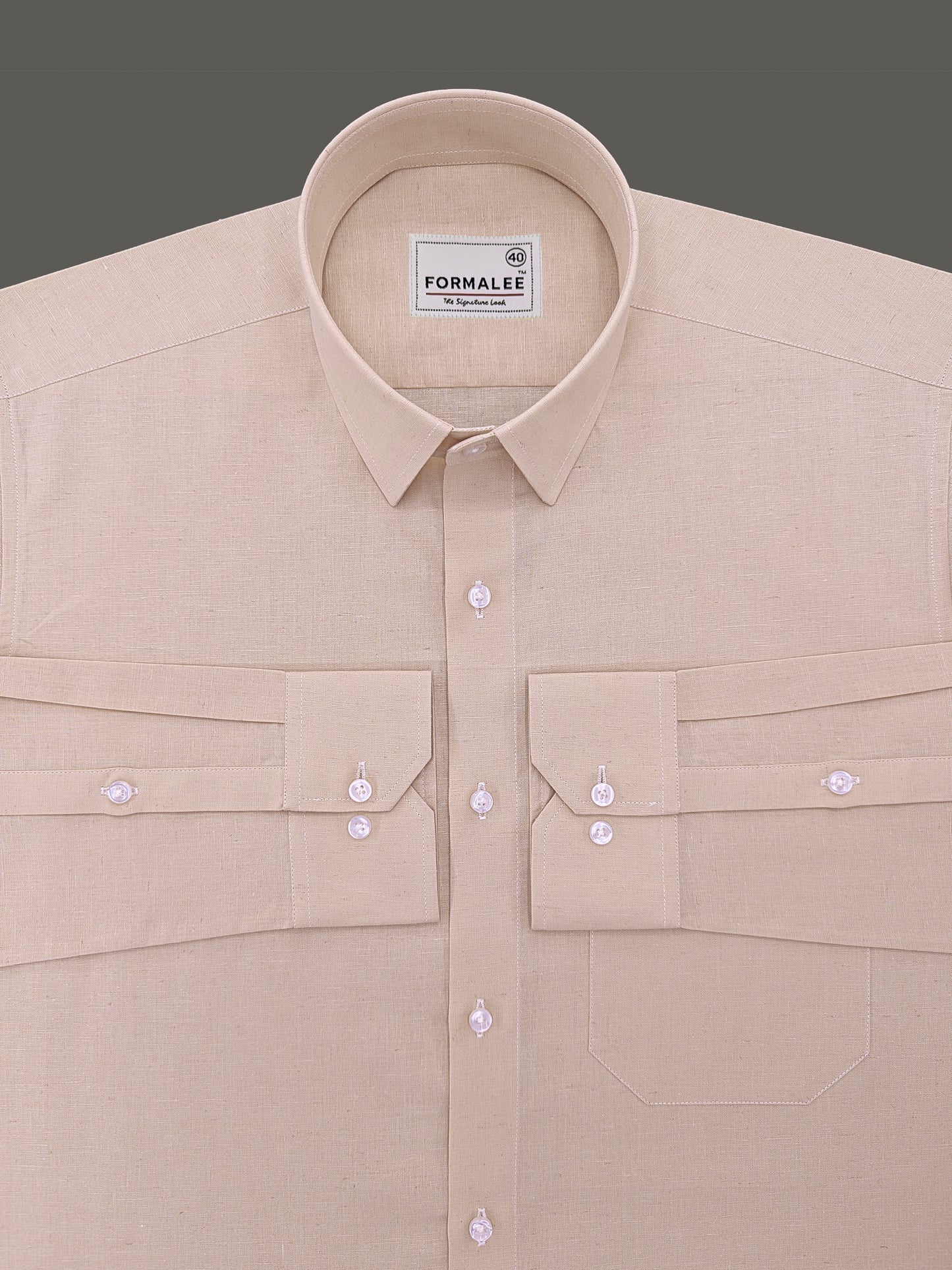 Majestique Premium Cashmere Beige Linen Cotton Formal Shirt