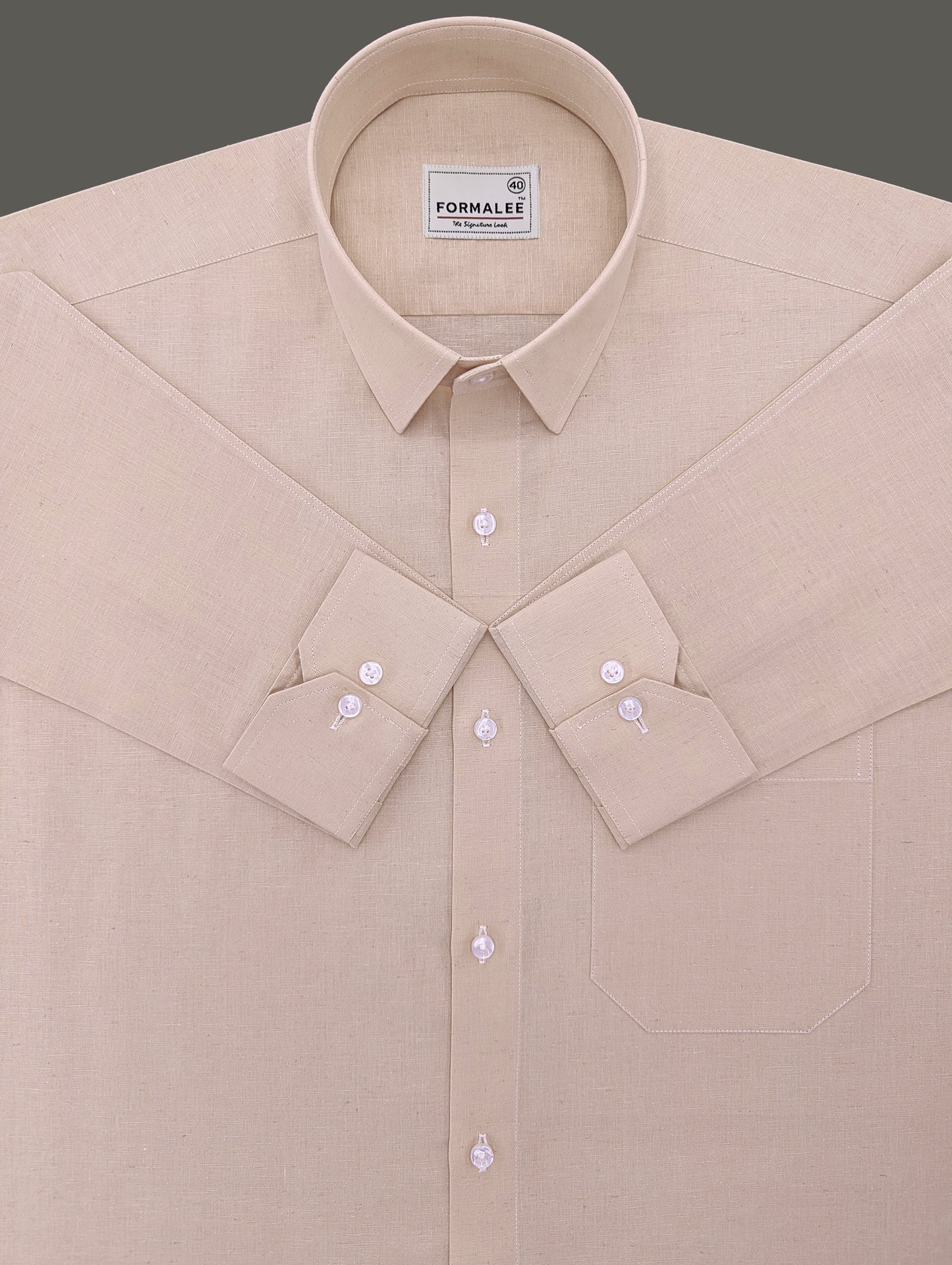 Majestique Premium Cashmere Beige Linen Cotton Formal Shirt