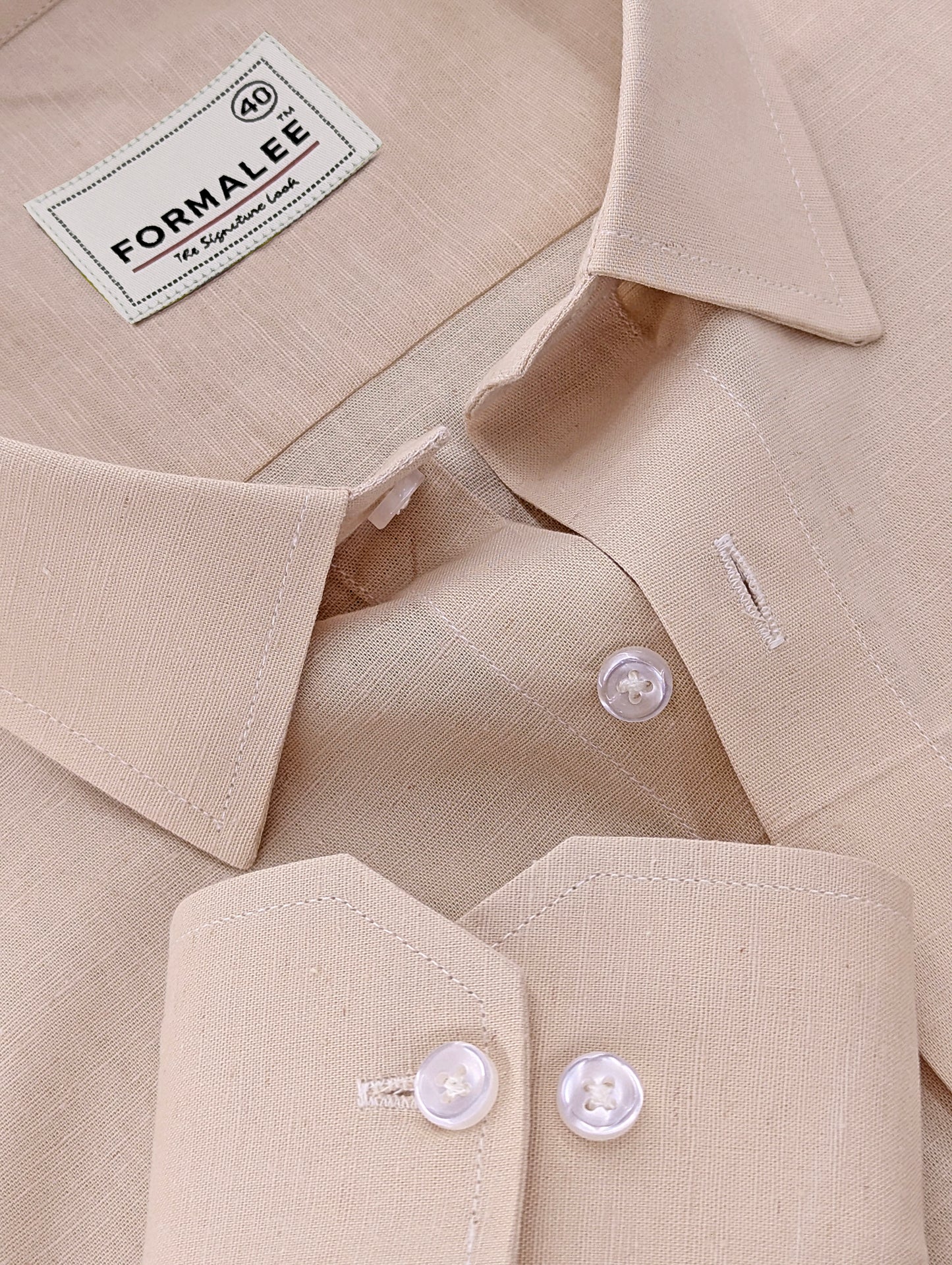 Majestique Premium Cashmere Beige Linen Cotton Formal Shirt