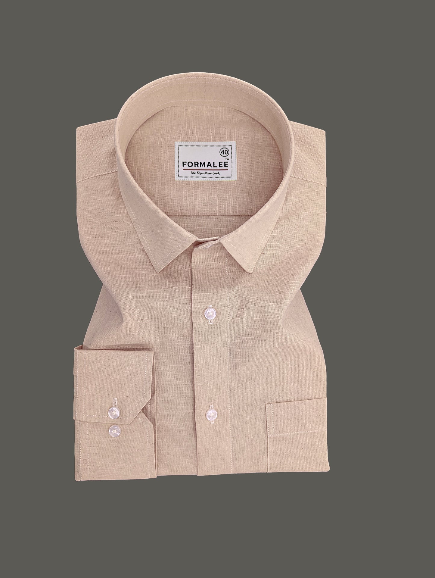 Majestique Premium Cashmere Beige Linen Cotton Formal Shirt