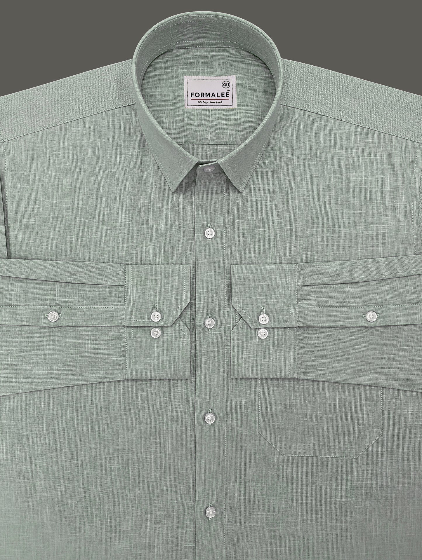 Majestique Premium Dusty Green Linen Cotton Formal Shirt