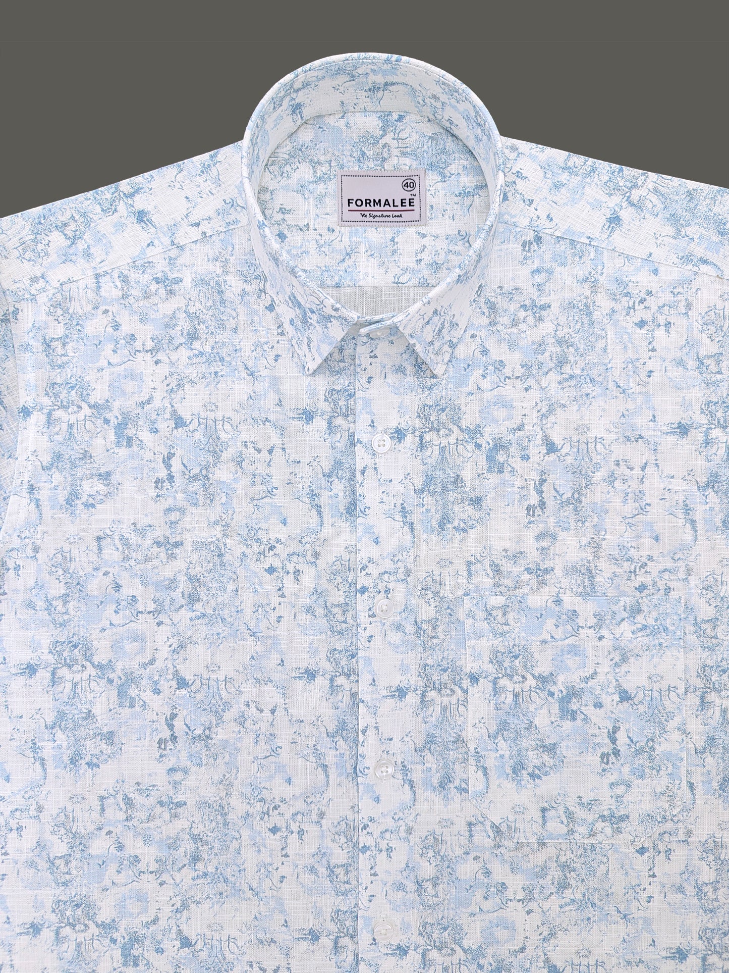 Orovia Premium Linen Cotton Sky Blue Victorian Print Shirt