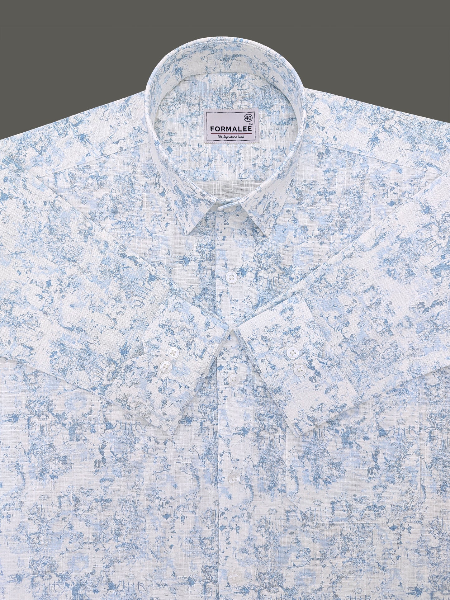 Orovia Premium Linen Cotton Sky Blue Victorian Print Shirt