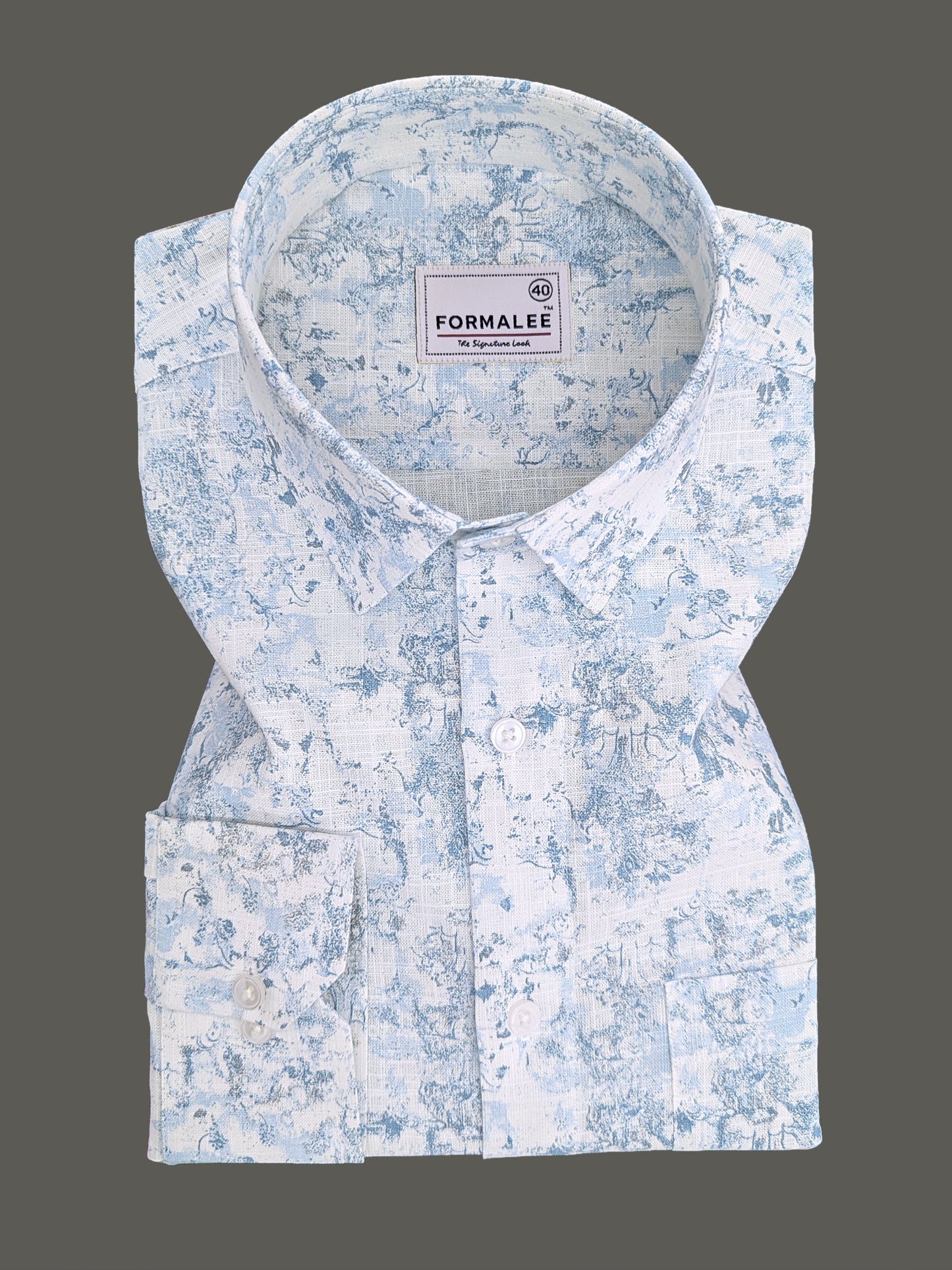 Orovia Premium Linen Cotton Sky Blue Victorian Print Shirt