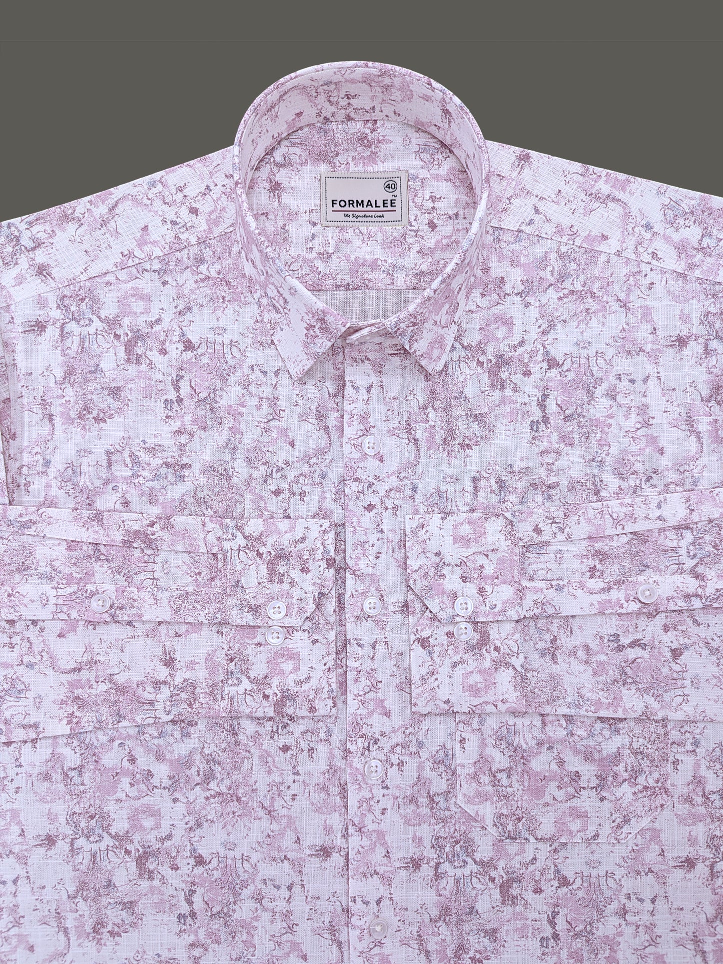 Orovia Premium Linen Cotton Blush Pink Victorian Print Shirt