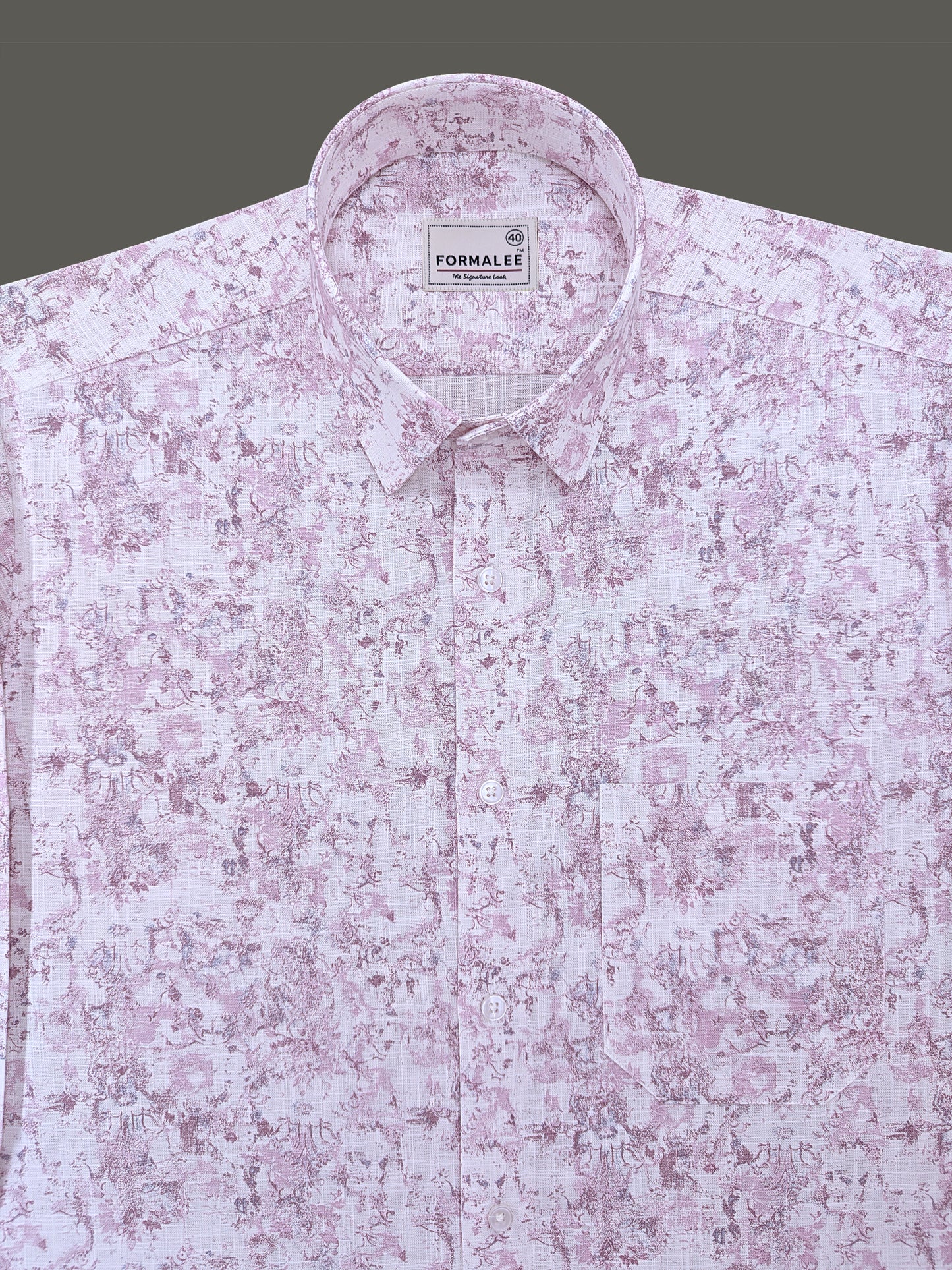 Orovia Premium Linen Cotton Blush Pink Victorian Print Shirt