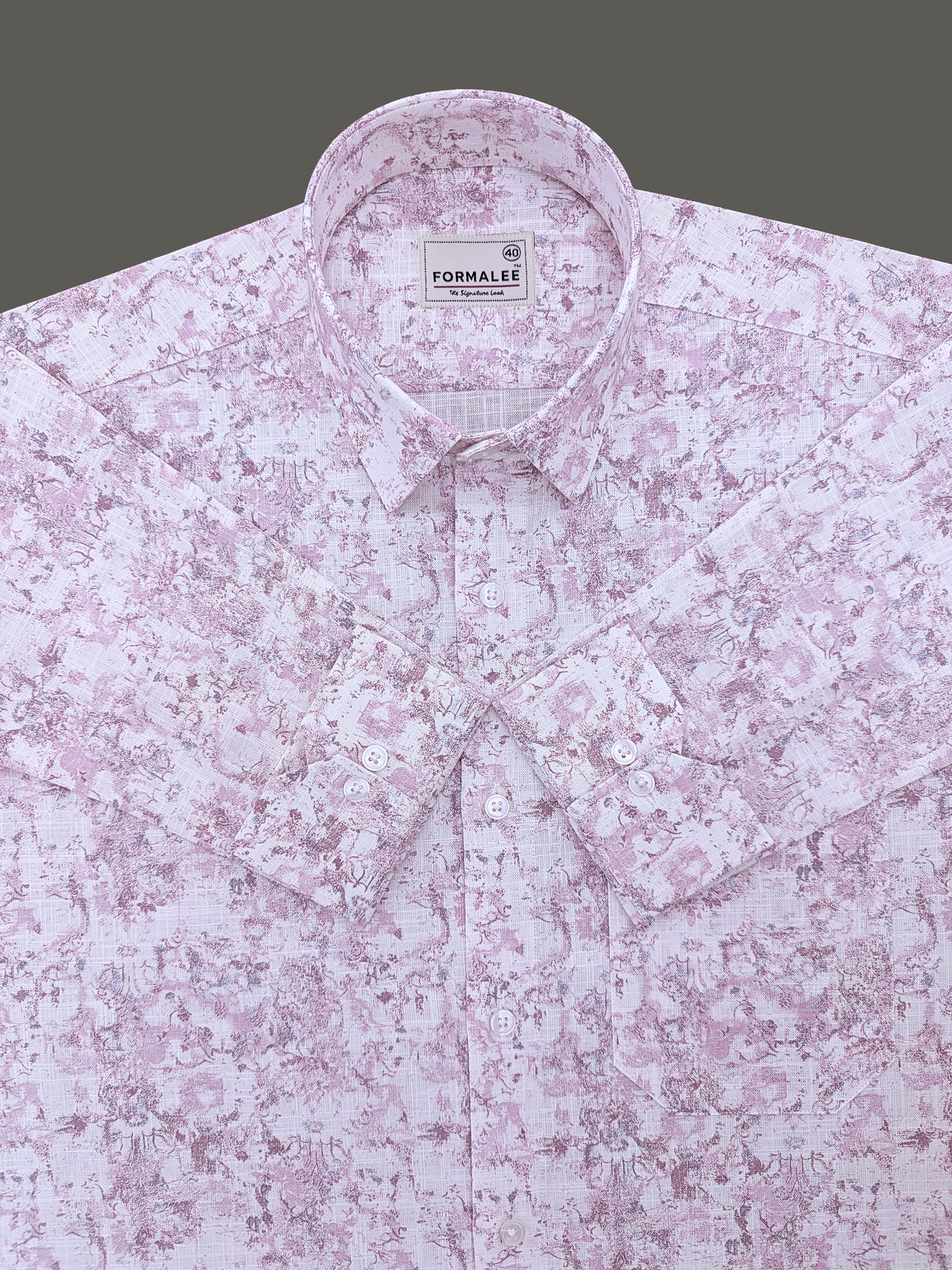 Orovia Premium Linen Cotton Blush Pink Victorian Print Shirt