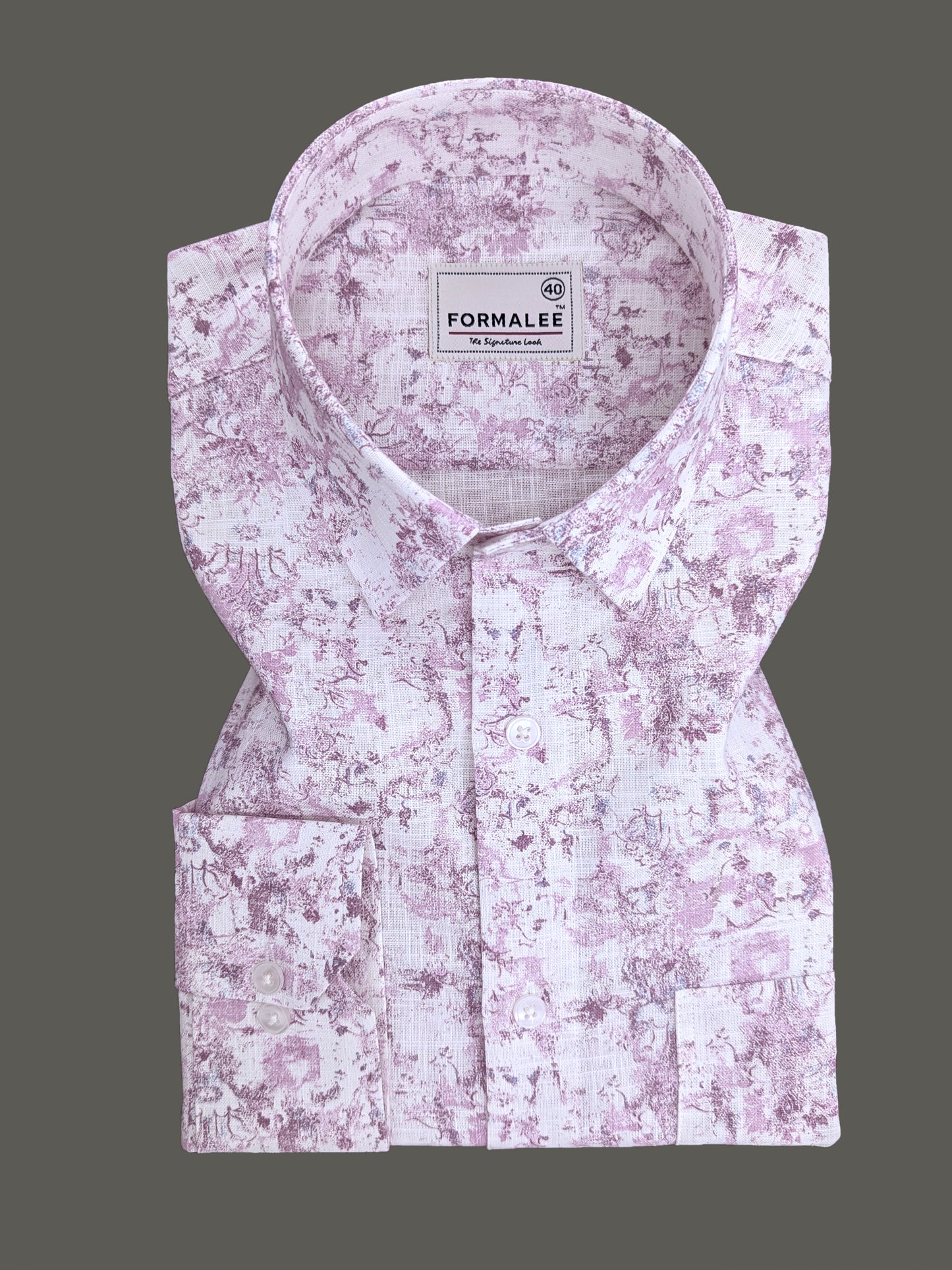 Orovia Premium Linen Cotton Blush Pink Victorian Print Shirt