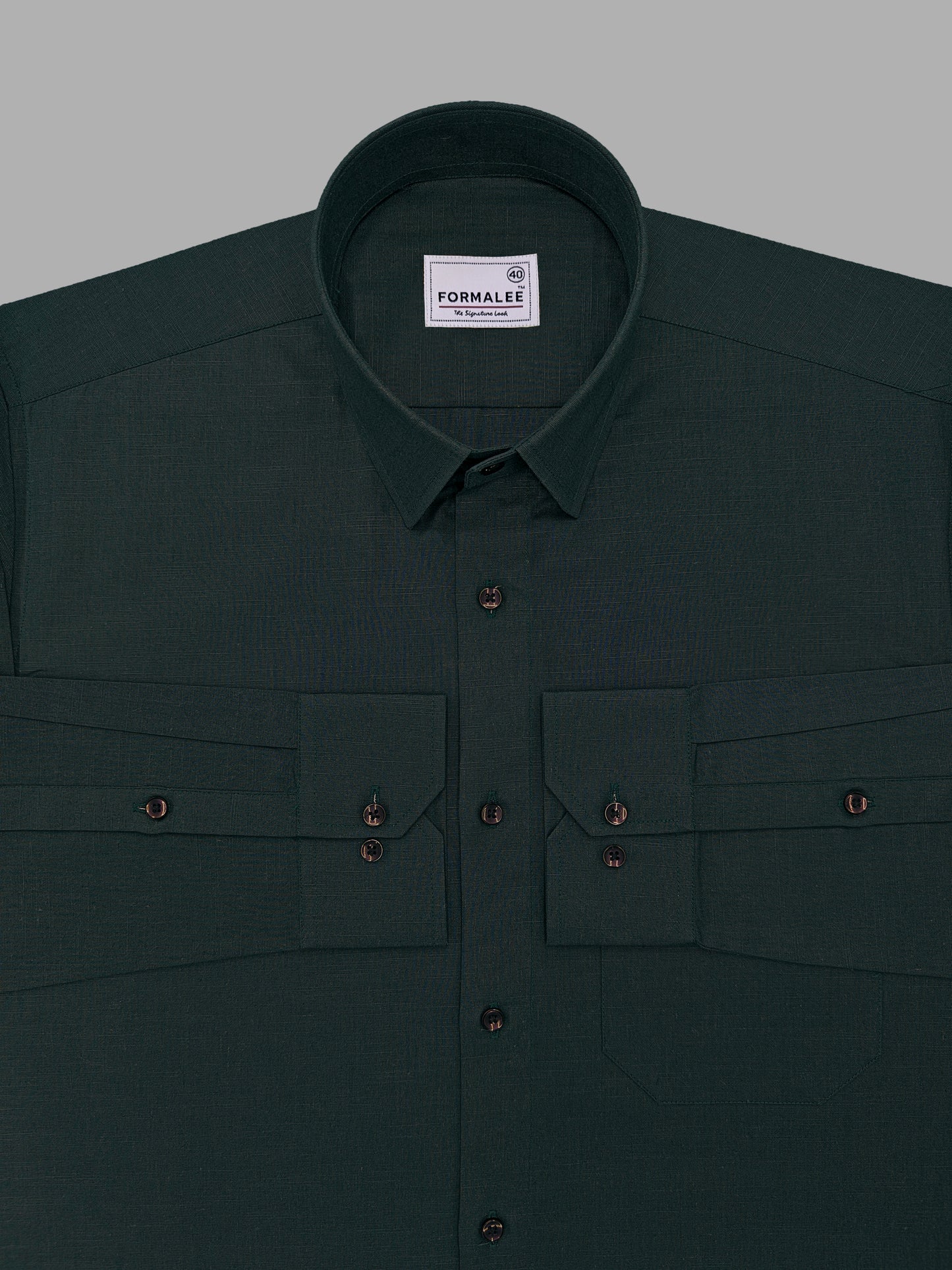 Celestique Premium Linen Cotton Hunter Green Formal Shirt