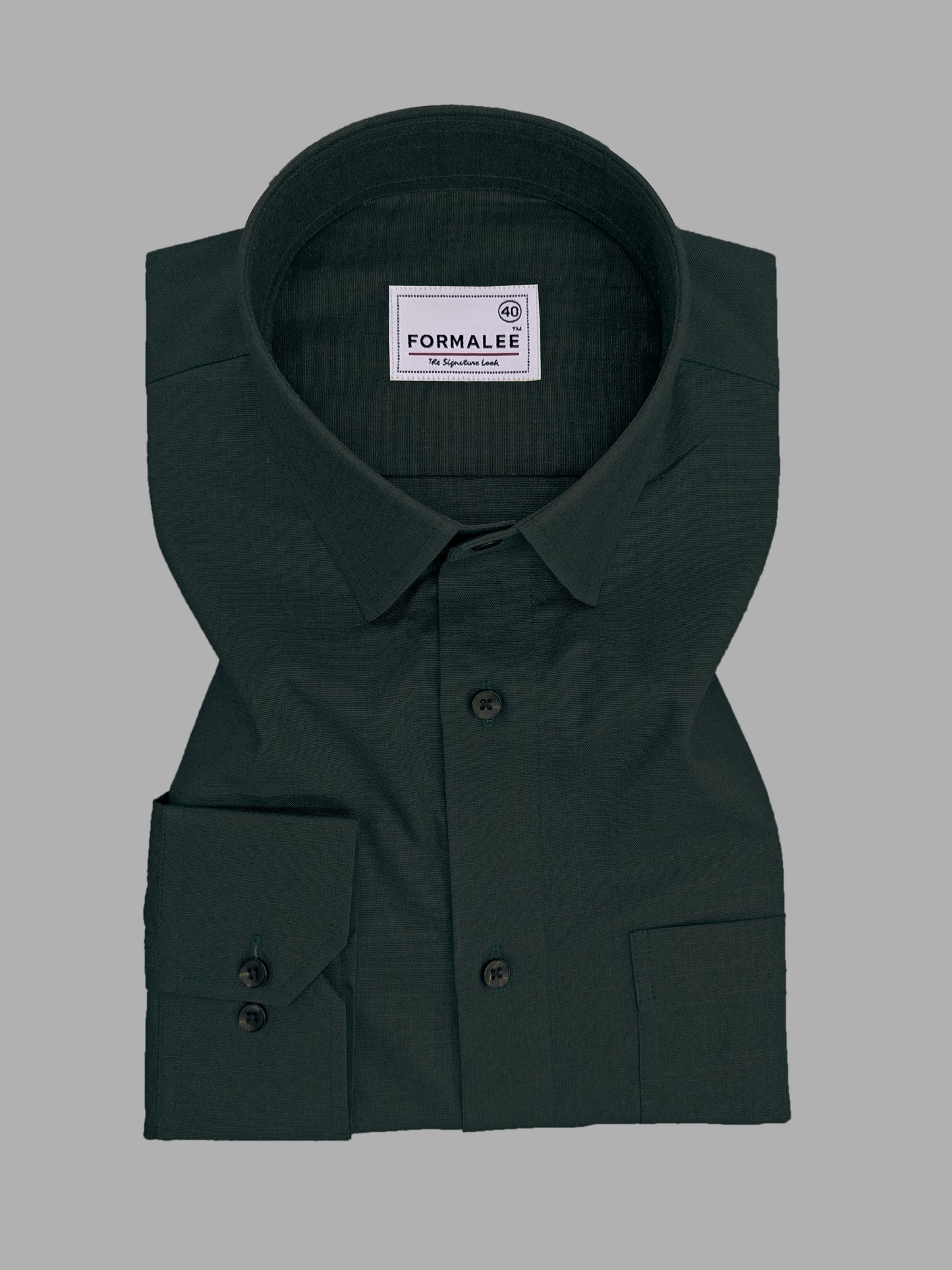 Celestique Premium Linen Cotton Hunter Green Formal Shirt