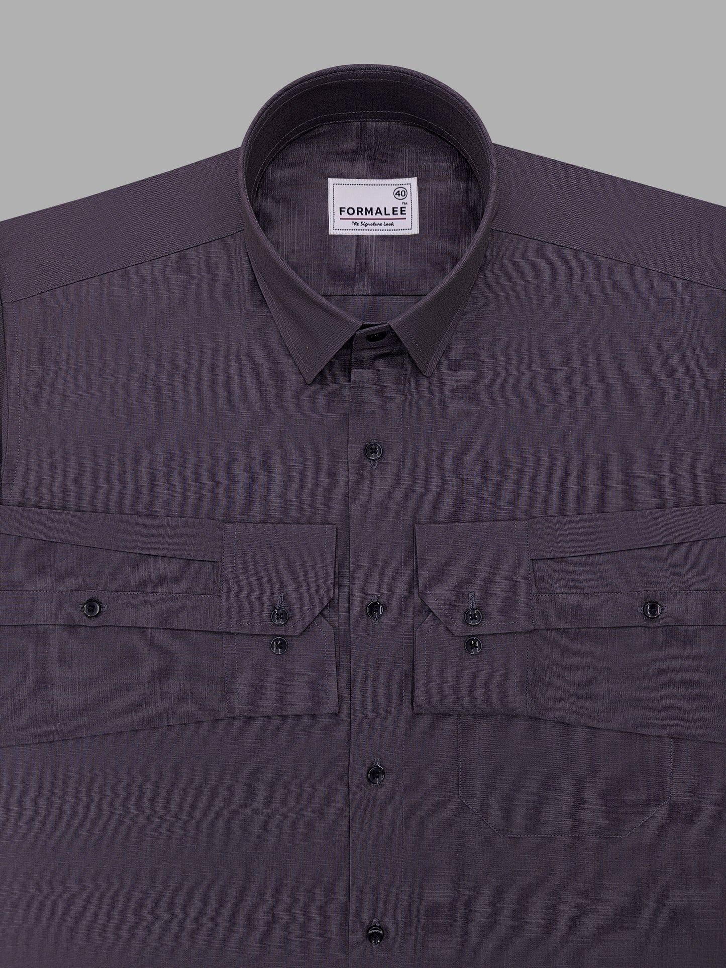 Celestique Premium Linen Cotton Coffee Charcoal Formal Shirt