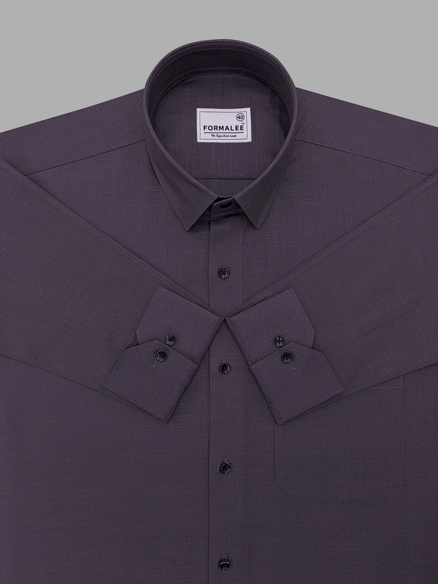 Celestique Premium Linen Cotton Coffee Charcoal Formal Shirt