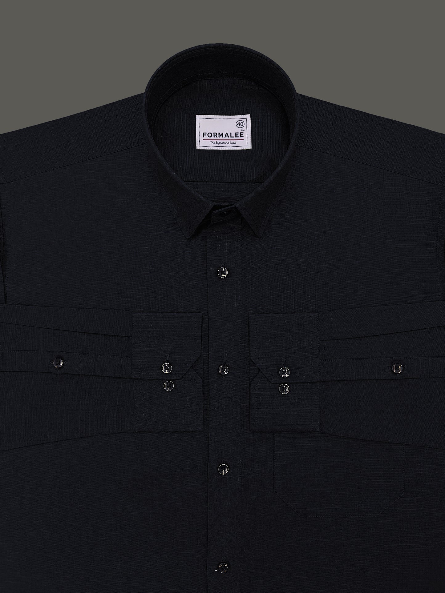 Celestique Premium Linen Cotton Phantom Black Formal Shirt