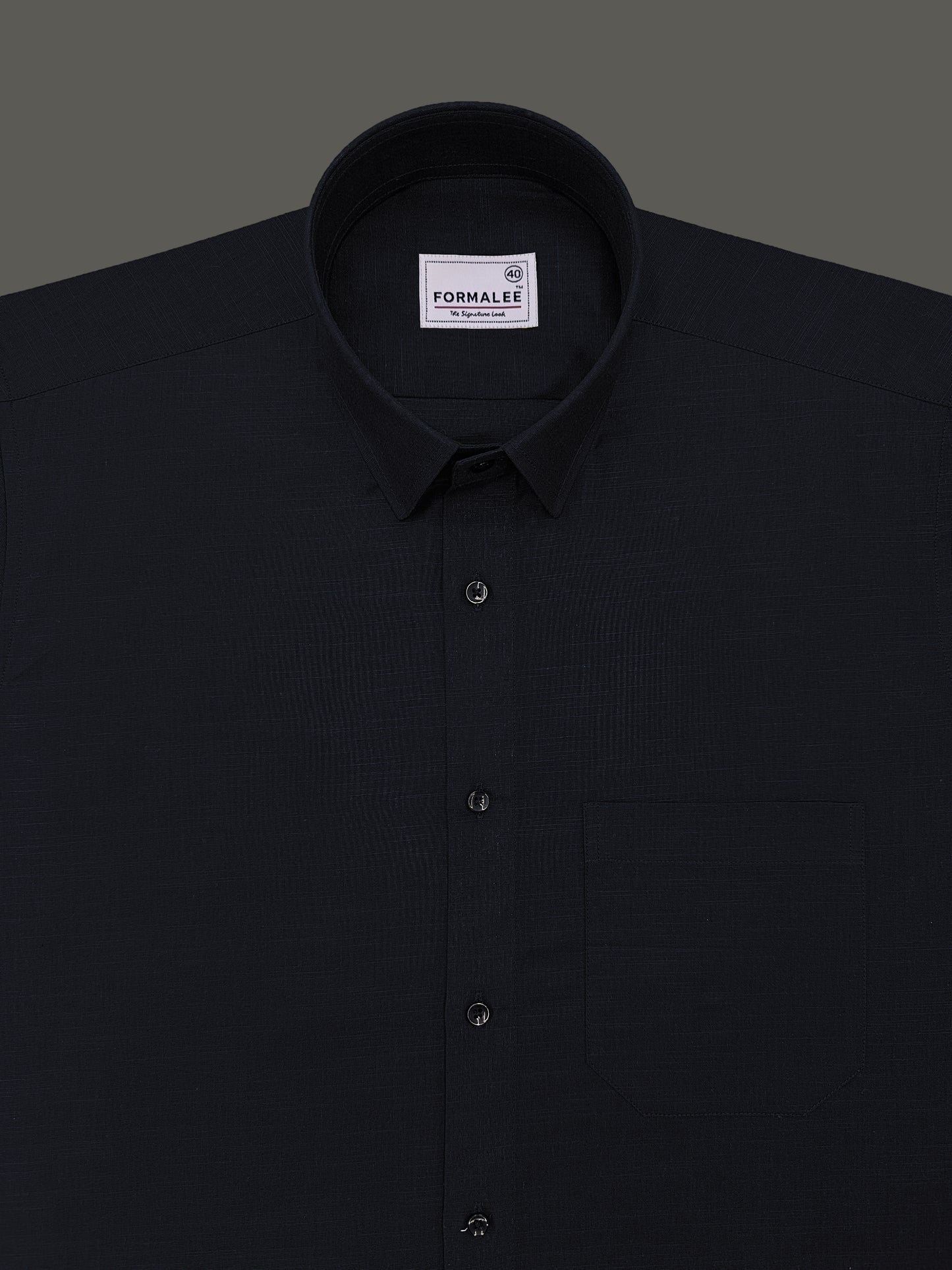 Celestique Premium Linen Cotton Phantom Black Formal Shirt