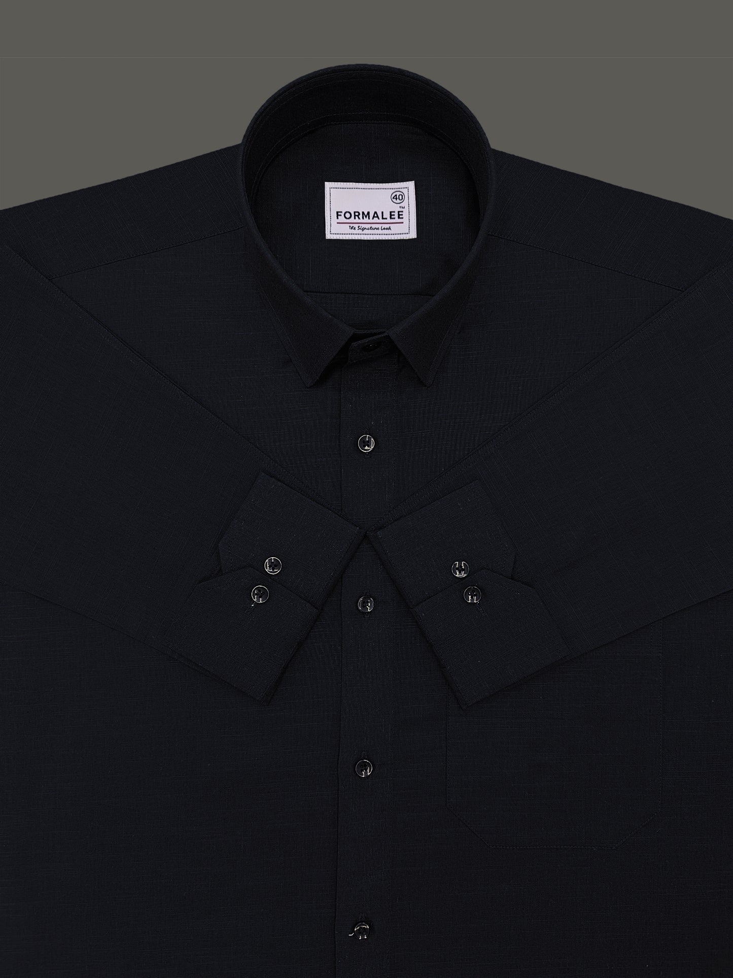 Celestique Premium Linen Cotton Phantom Black Formal Shirt