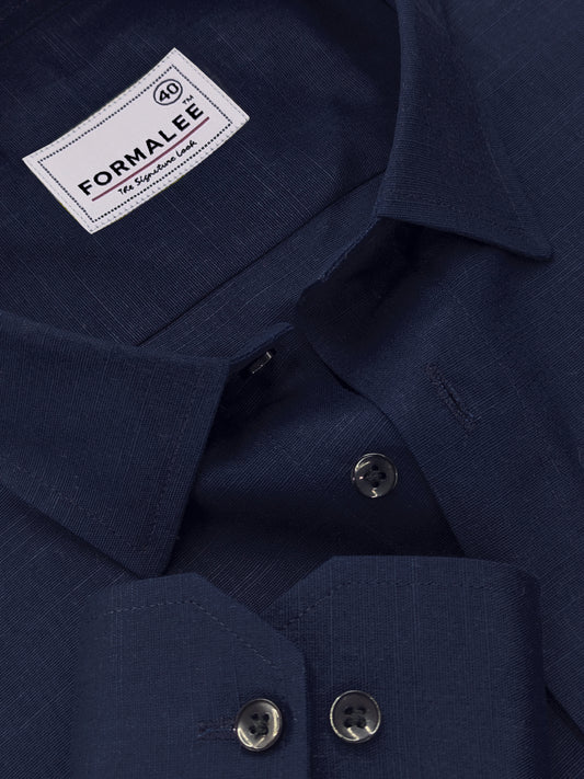 Premium Linen Cotton Celestique Regal Blue Formal Shirt