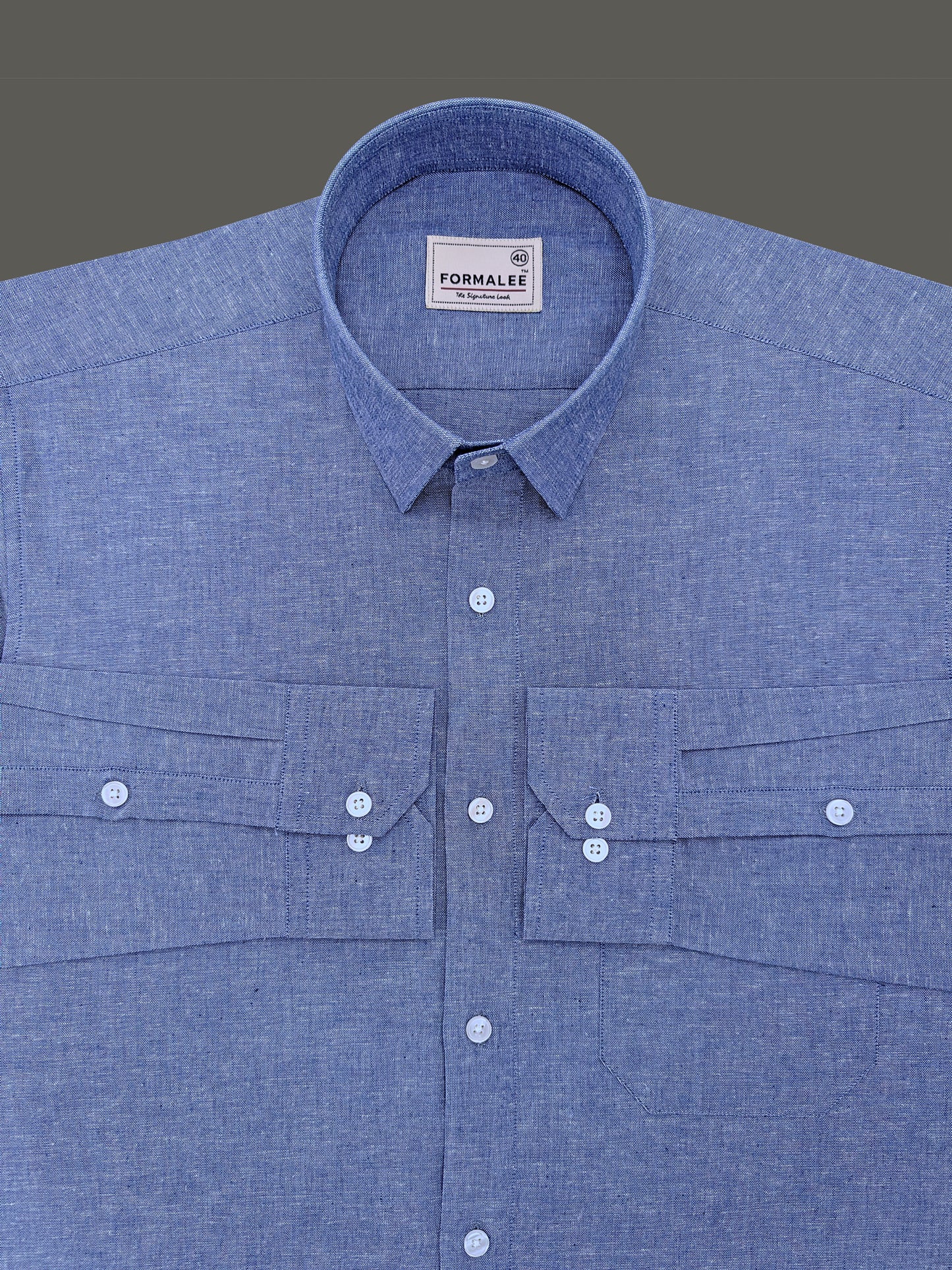 Premium Linen Cotton Urbino Antique Denim Blue Formal Shirt