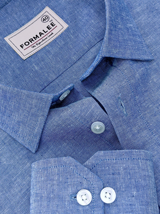Premium Linen Cotton Urbino Antique Denim Blue Formal Shirt
