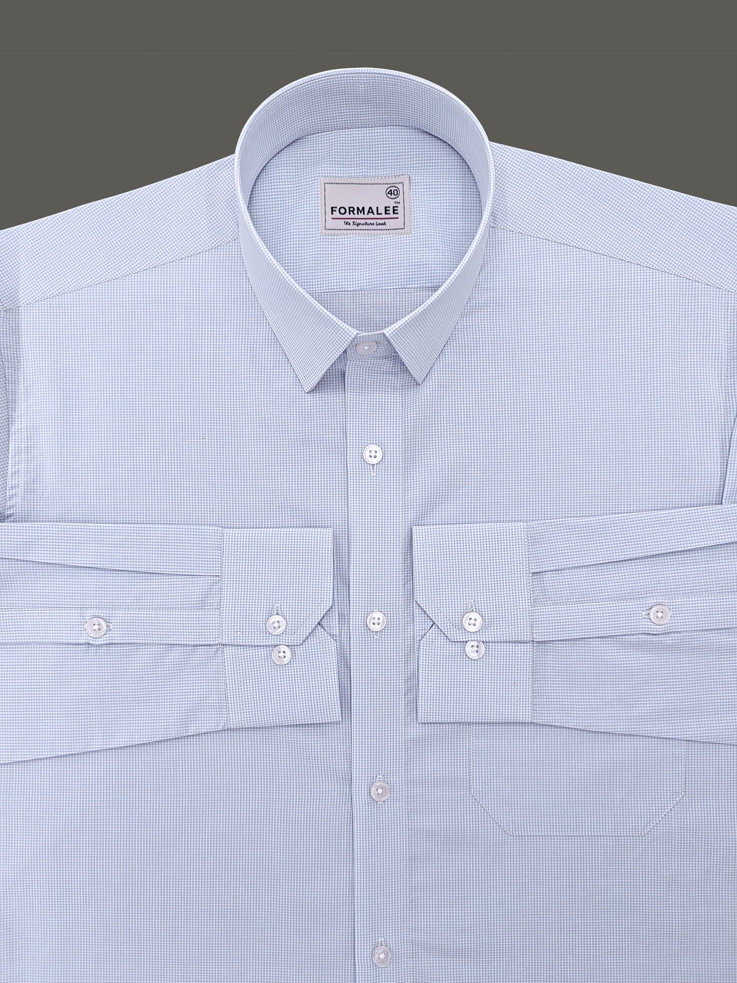 Finest Cotton Elanor Cloud Blue Gingham Formal Shirt For Men