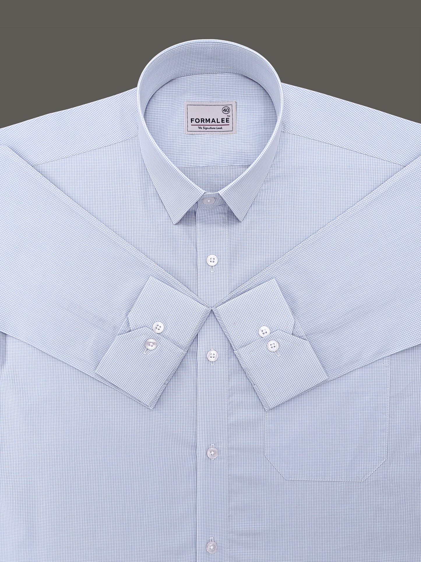 Finest Cotton Elanor Cloud Blue Gingham Formal Shirt For Men
