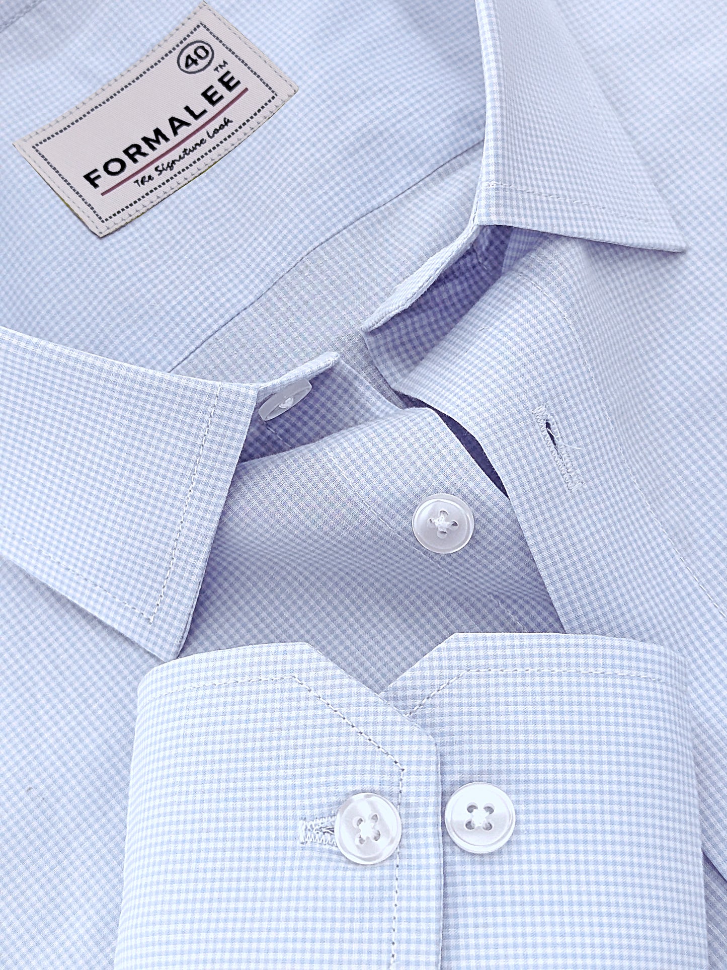 Finest Cotton Elanor Cloud Blue Gingham Formal Shirt For Men