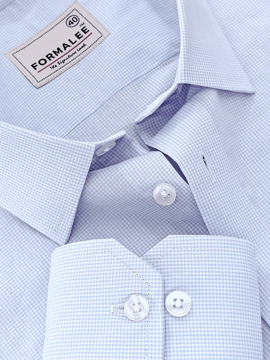 Finest Cotton Elanor Cloud Blue Gingham Formal Shirt For Men