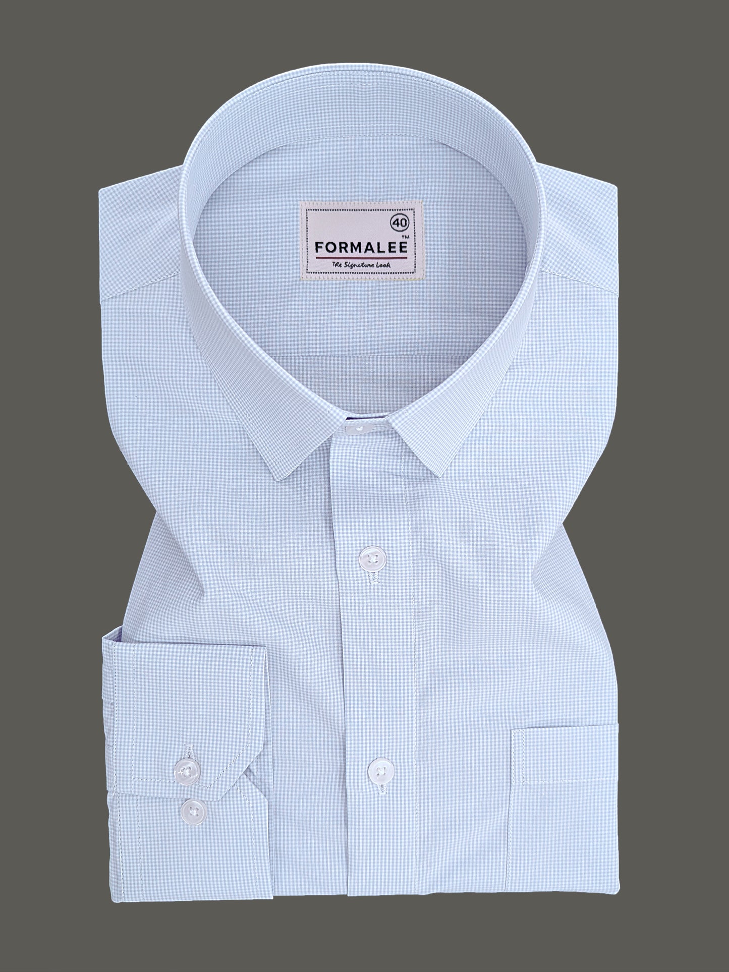 Finest Cotton Elanor Cloud Blue Gingham Formal Shirt For Men