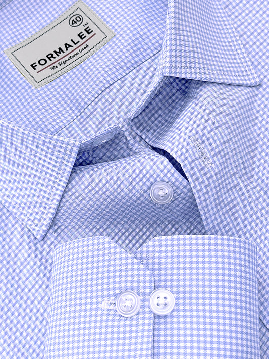 Marbella Ruddy Blue Houndstooth Check Designer Shirt