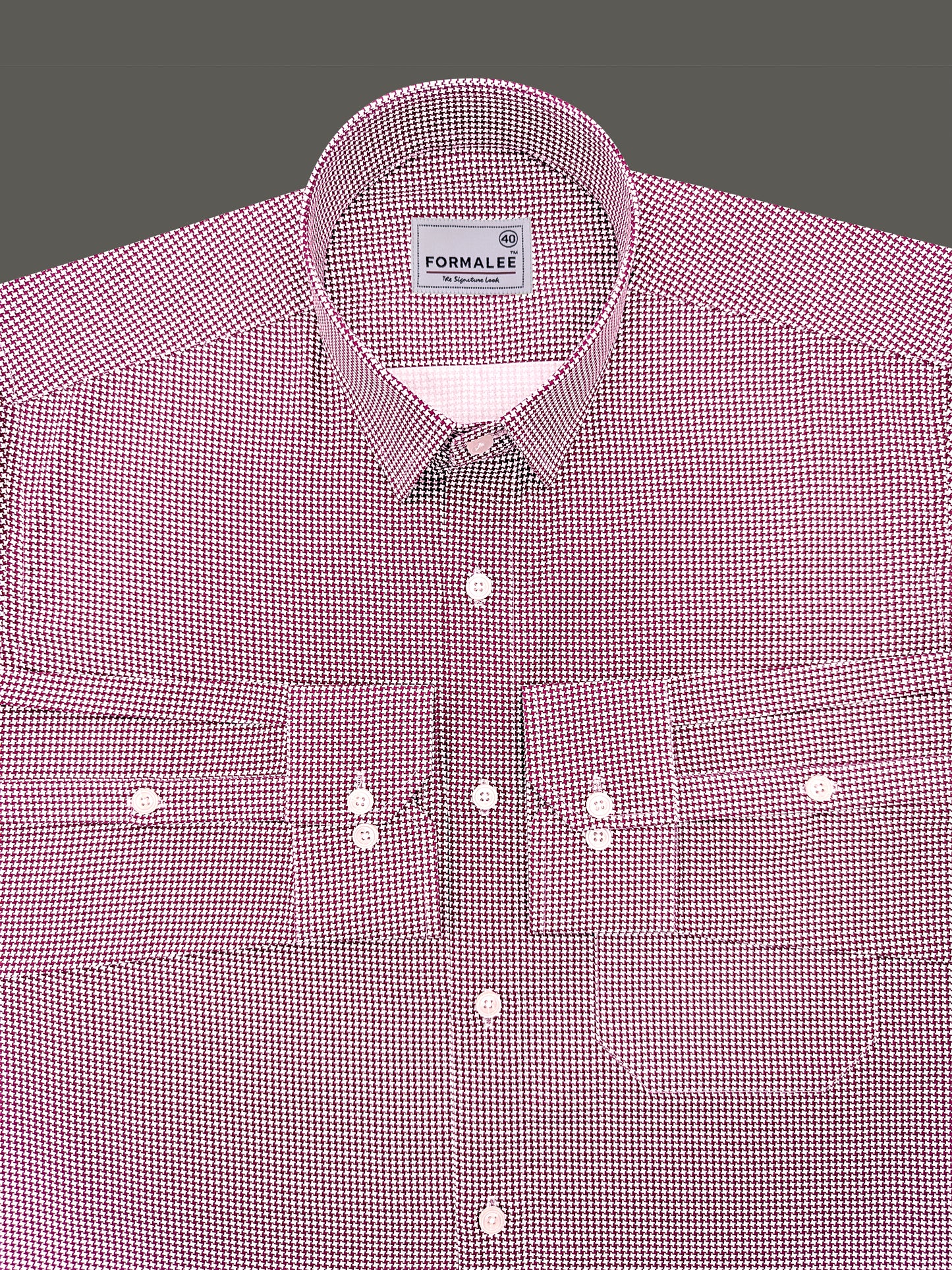 Marbella Maroon Houndstooth Check Giza Cotton Shirt