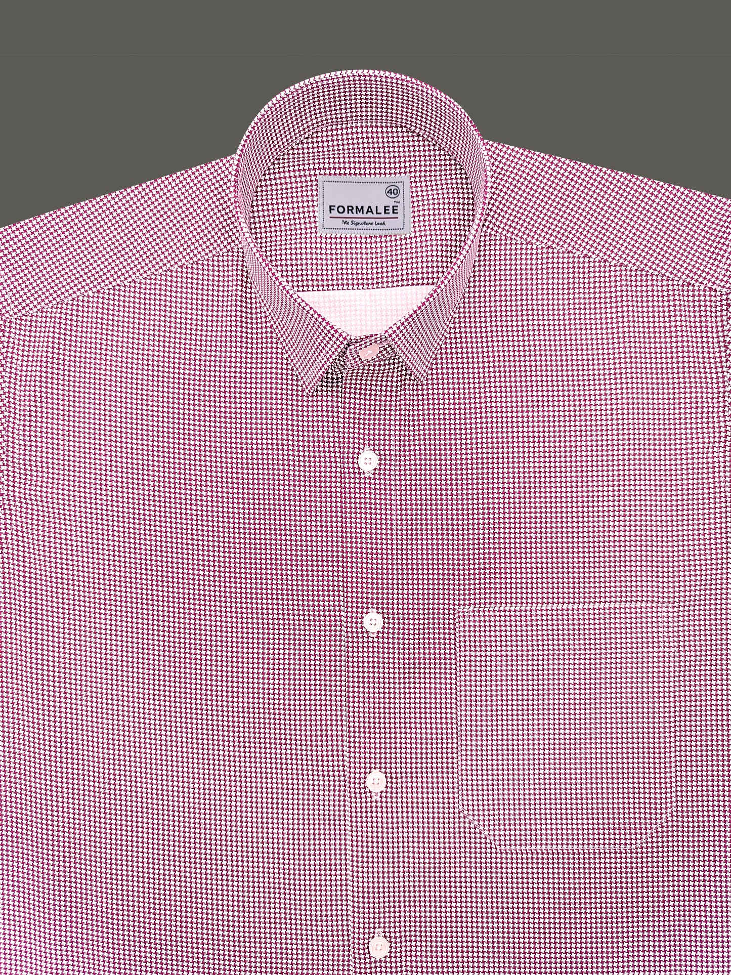 Marbella Maroon Houndstooth Check Giza Cotton Shirt