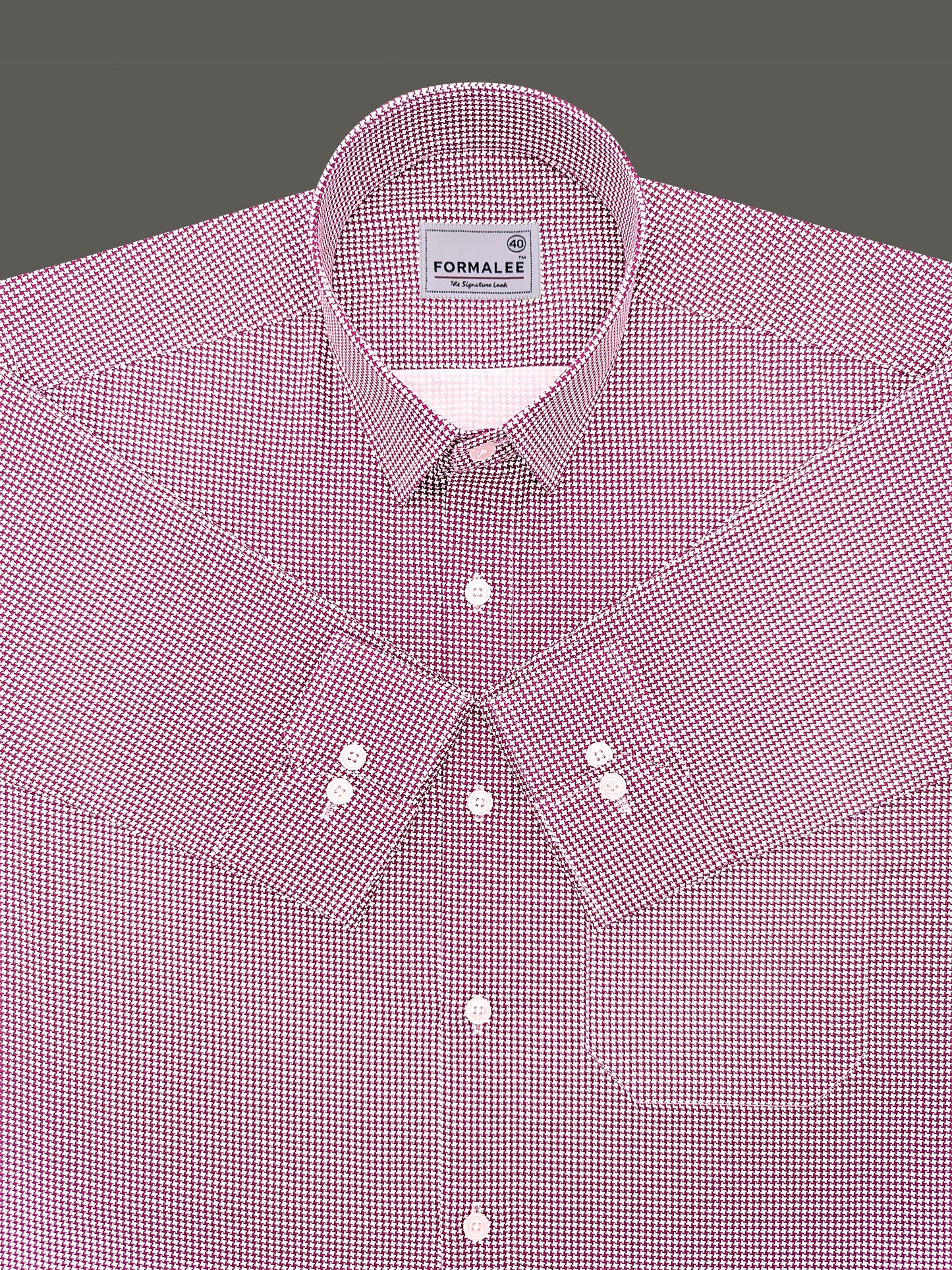 Marbella Maroon Houndstooth Check Giza Cotton Shirt