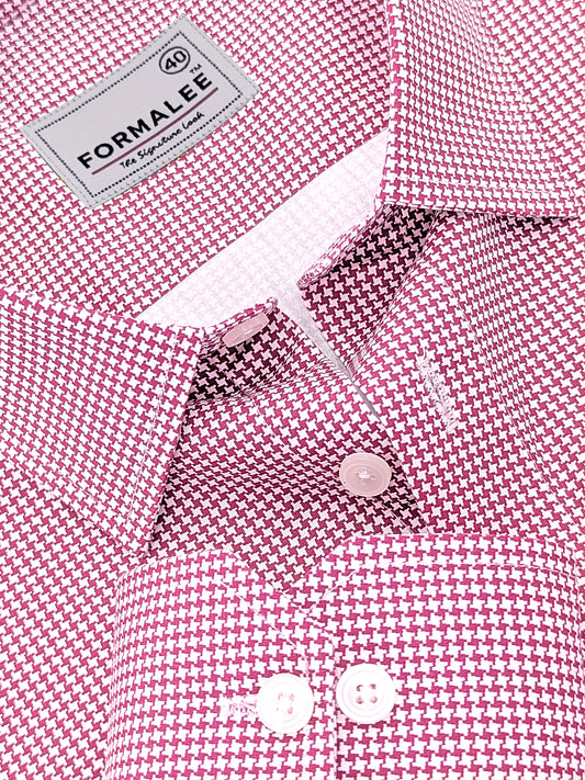 Marbella Maroon Houndstooth Check Giza Cotton Shirt