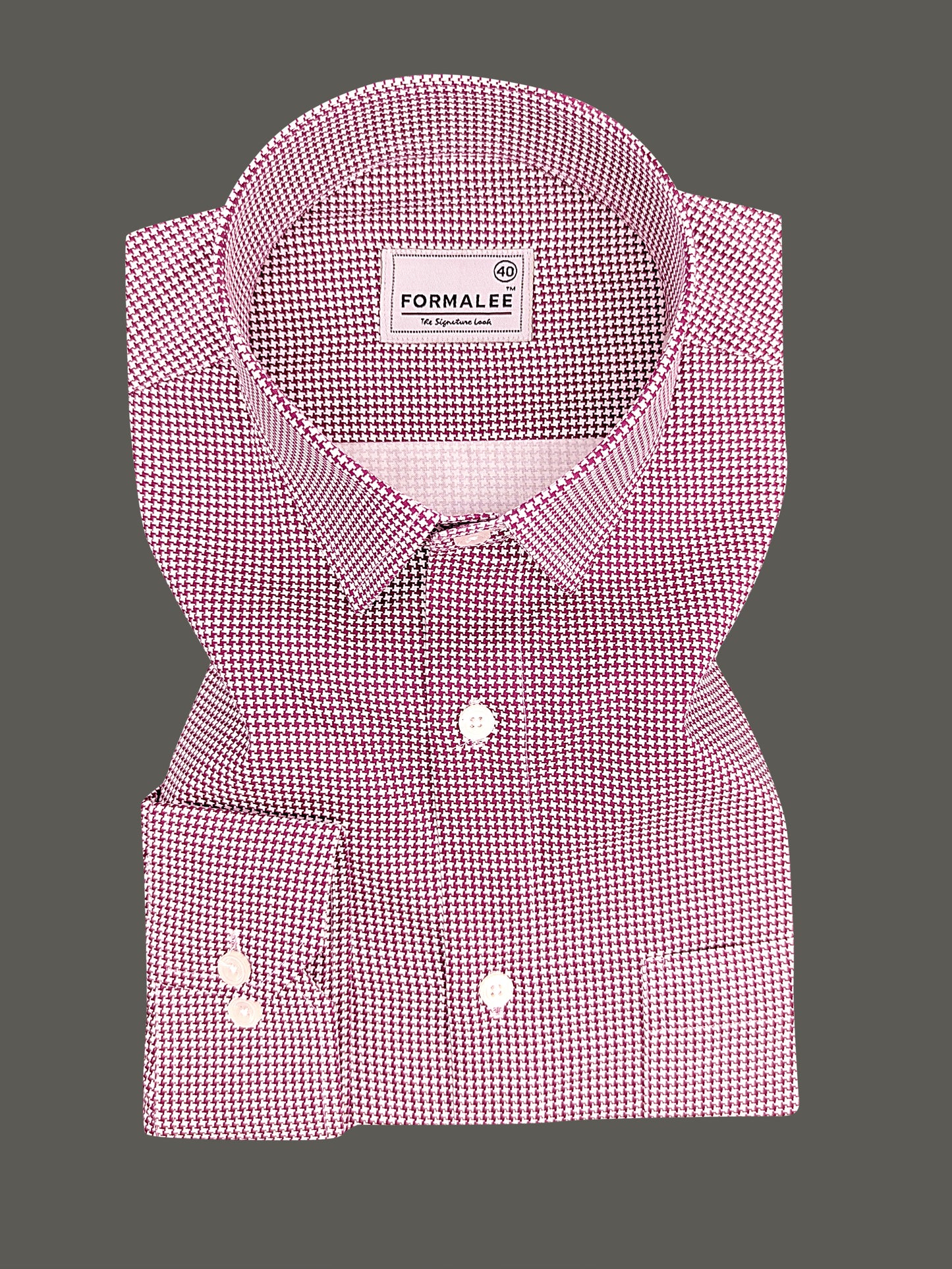 Marbella Maroon Houndstooth Check Giza Cotton Shirt