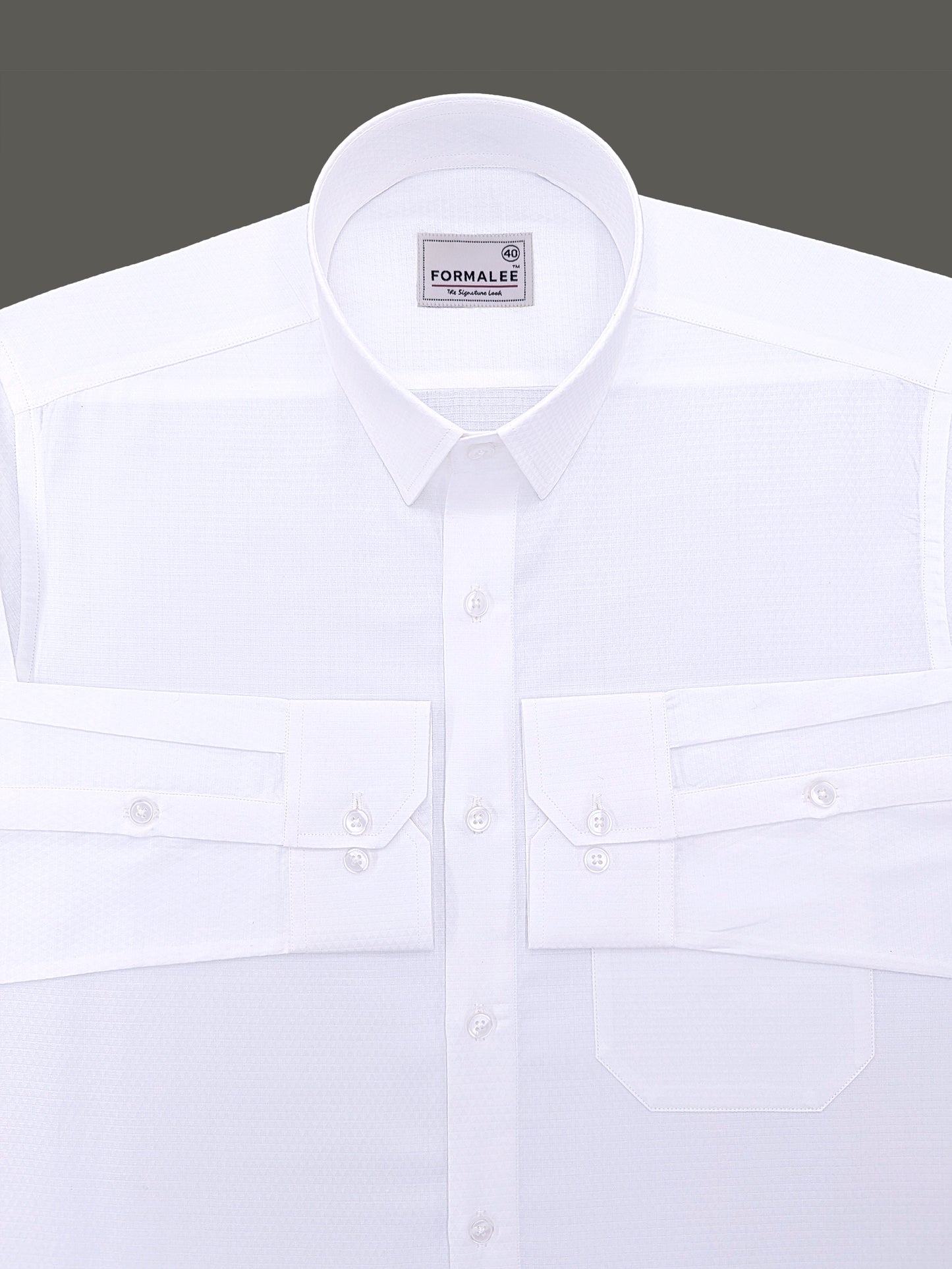 Premium Cotton Self Design White Formal Shirt