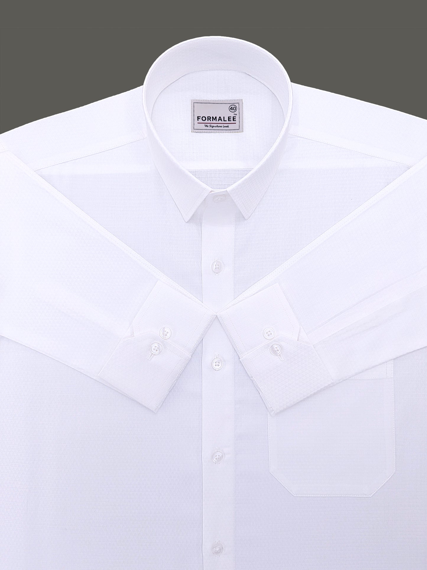 Premium Cotton Self Design White Formal Shirt