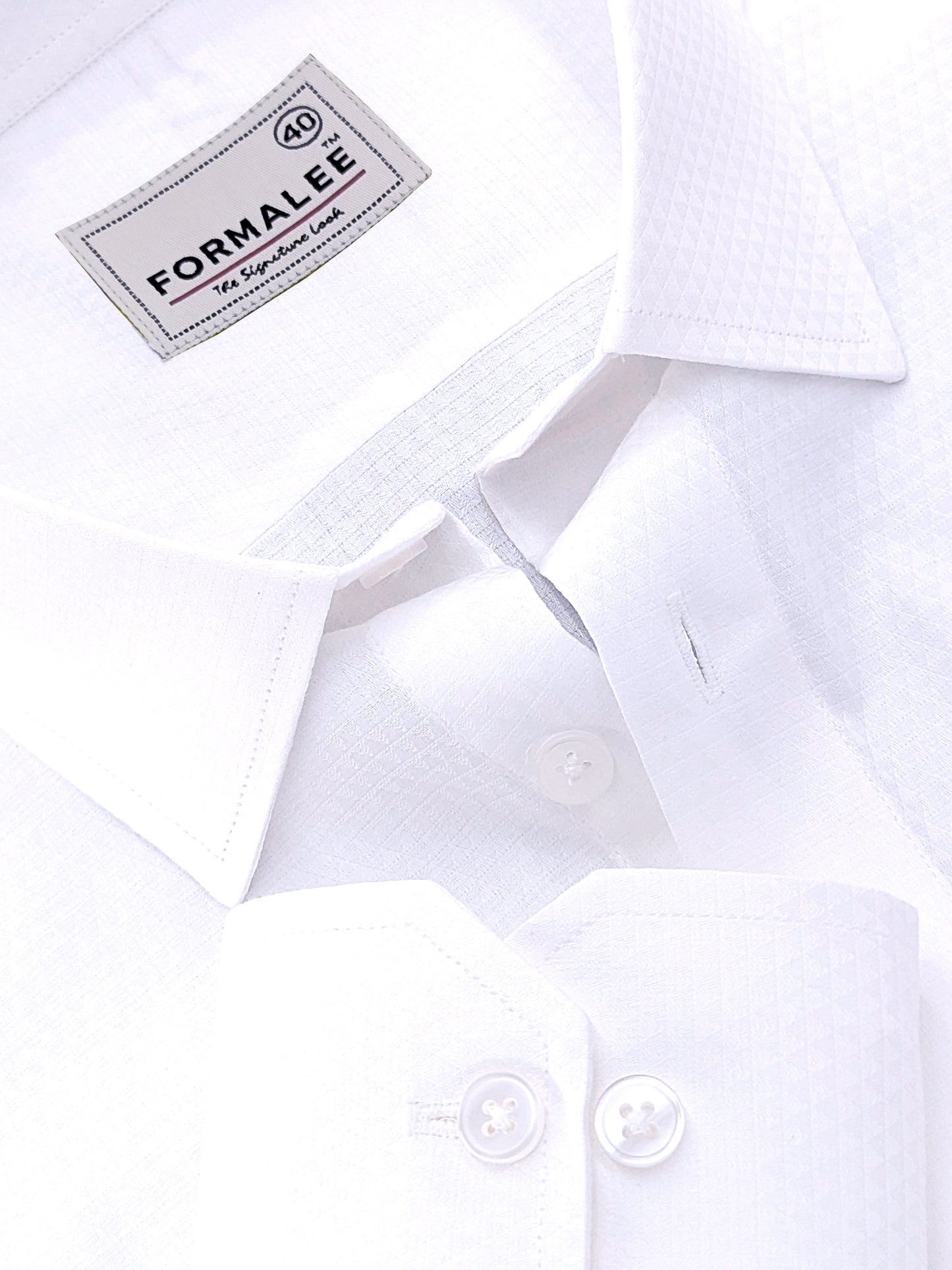 Premium Cotton Self Design White Formal Shirt