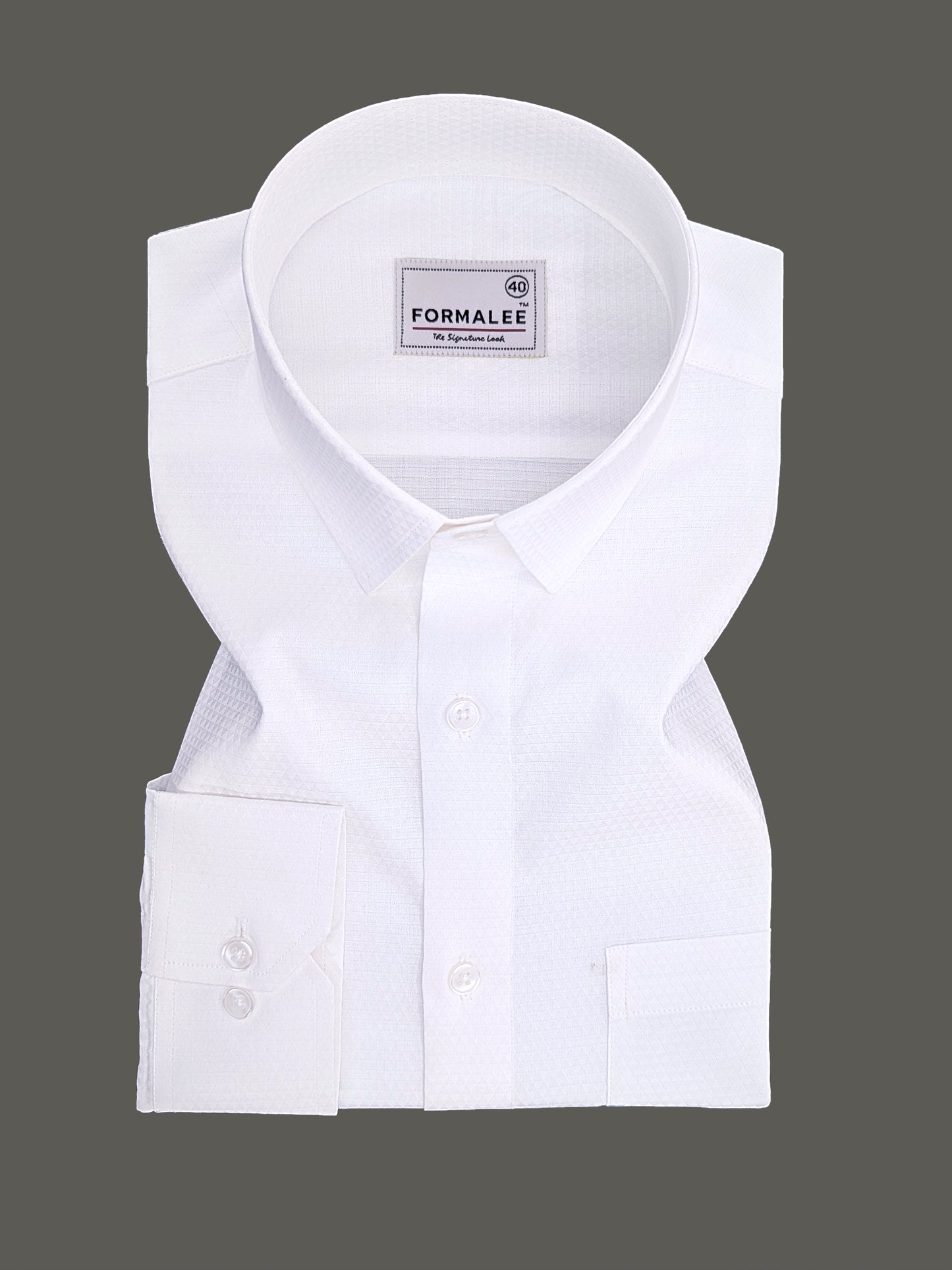 Premium Cotton Self Design White Formal Shirt