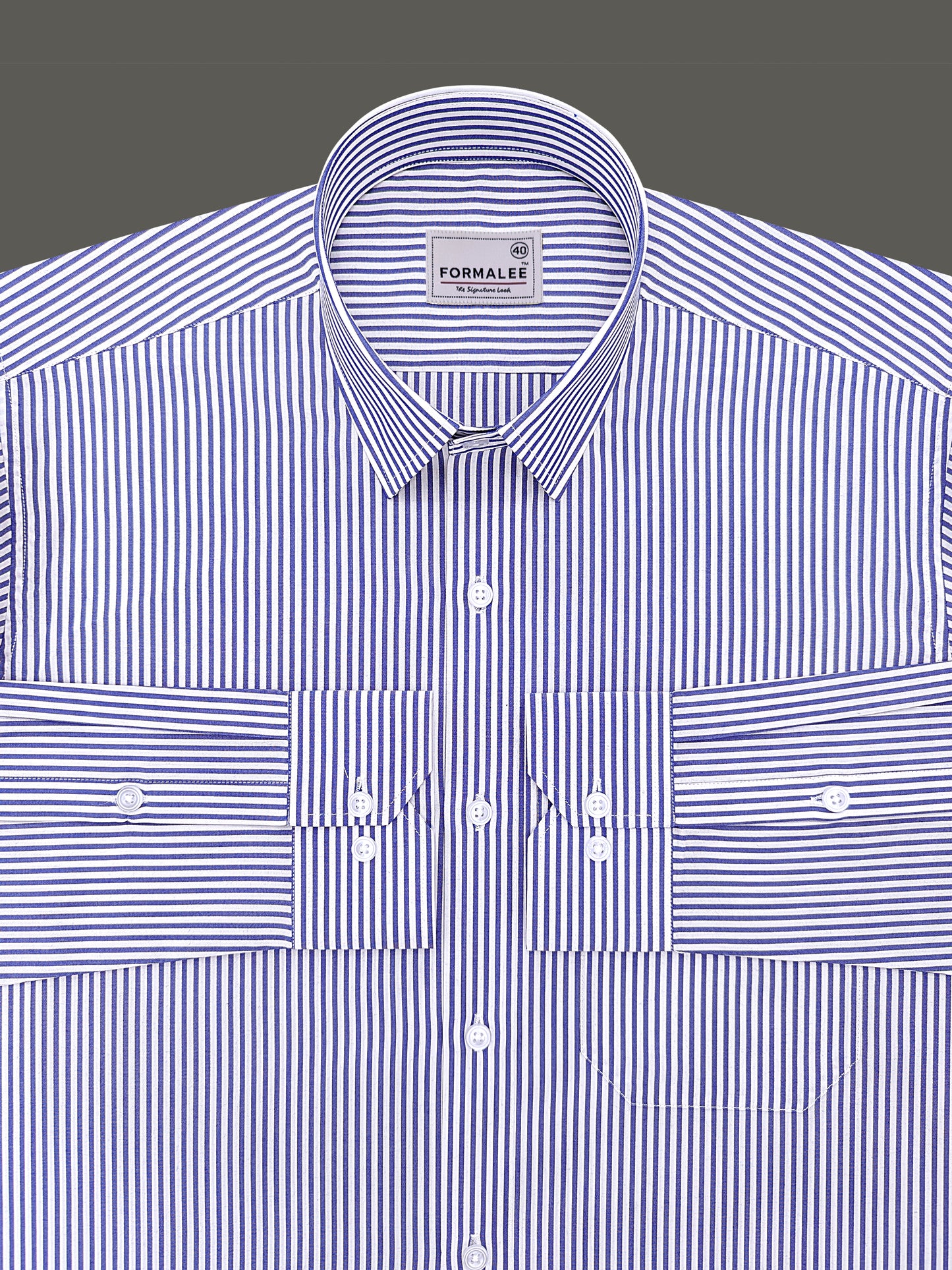 Bespoke Premium Cotton Midnight Blue Stripe On White Formal Shirt