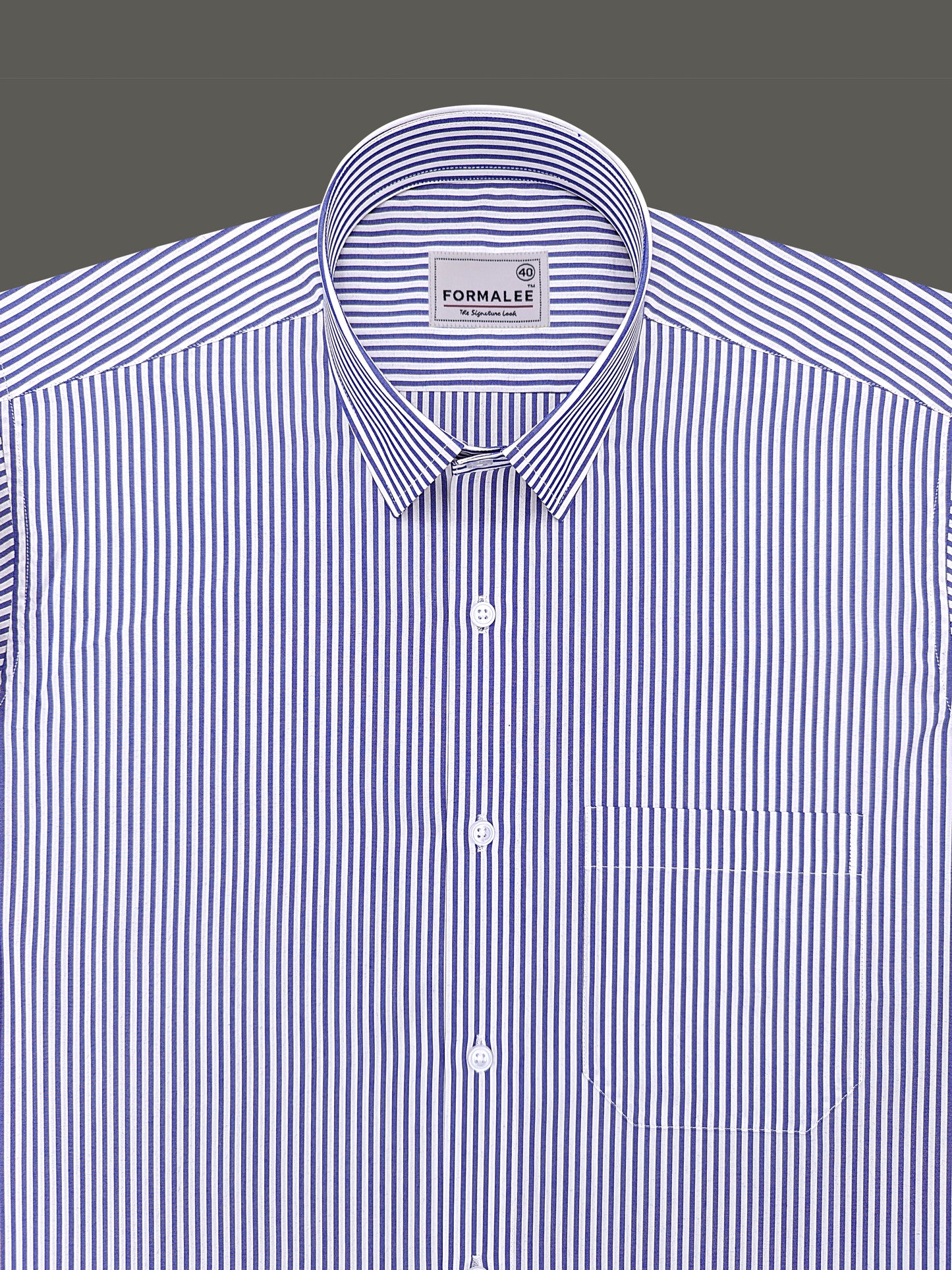 Bespoke Premium Cotton Midnight Blue Stripe On White Formal Shirt