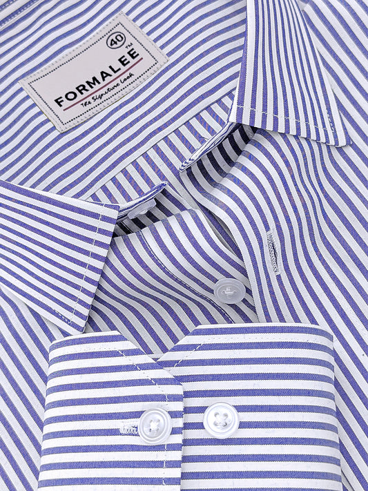 Bespoke Premium Cotton Midnight Blue Stripe On White Formal Shirt