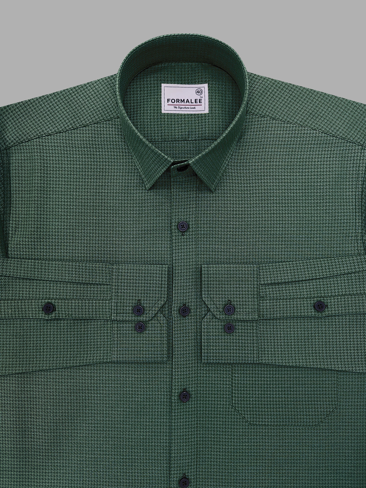 Marbella Dark Green Houndstooth Giza Cotton Designer Shirt