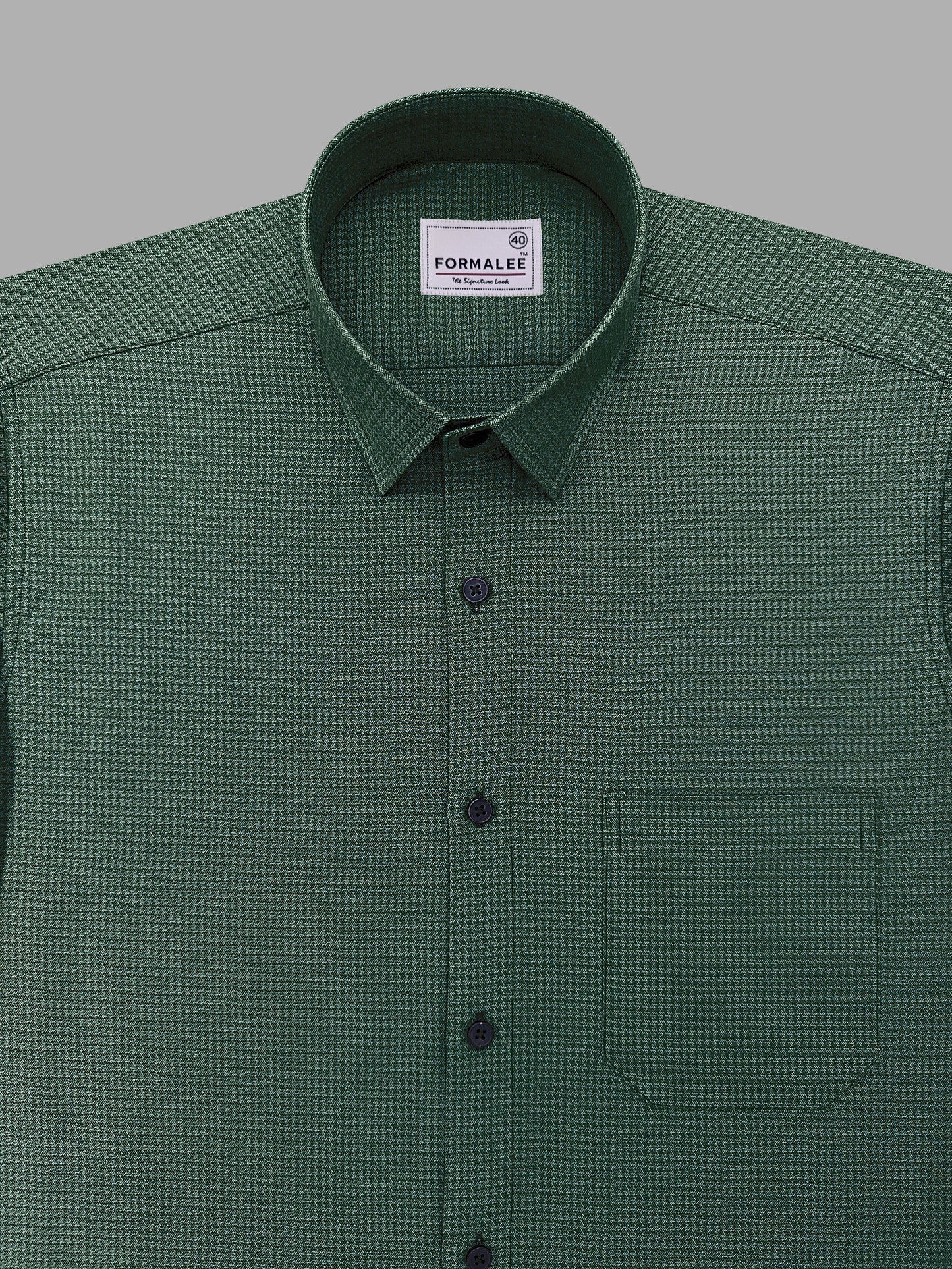 Marbella Dark Green Houndstooth Giza Cotton Designer Shirt