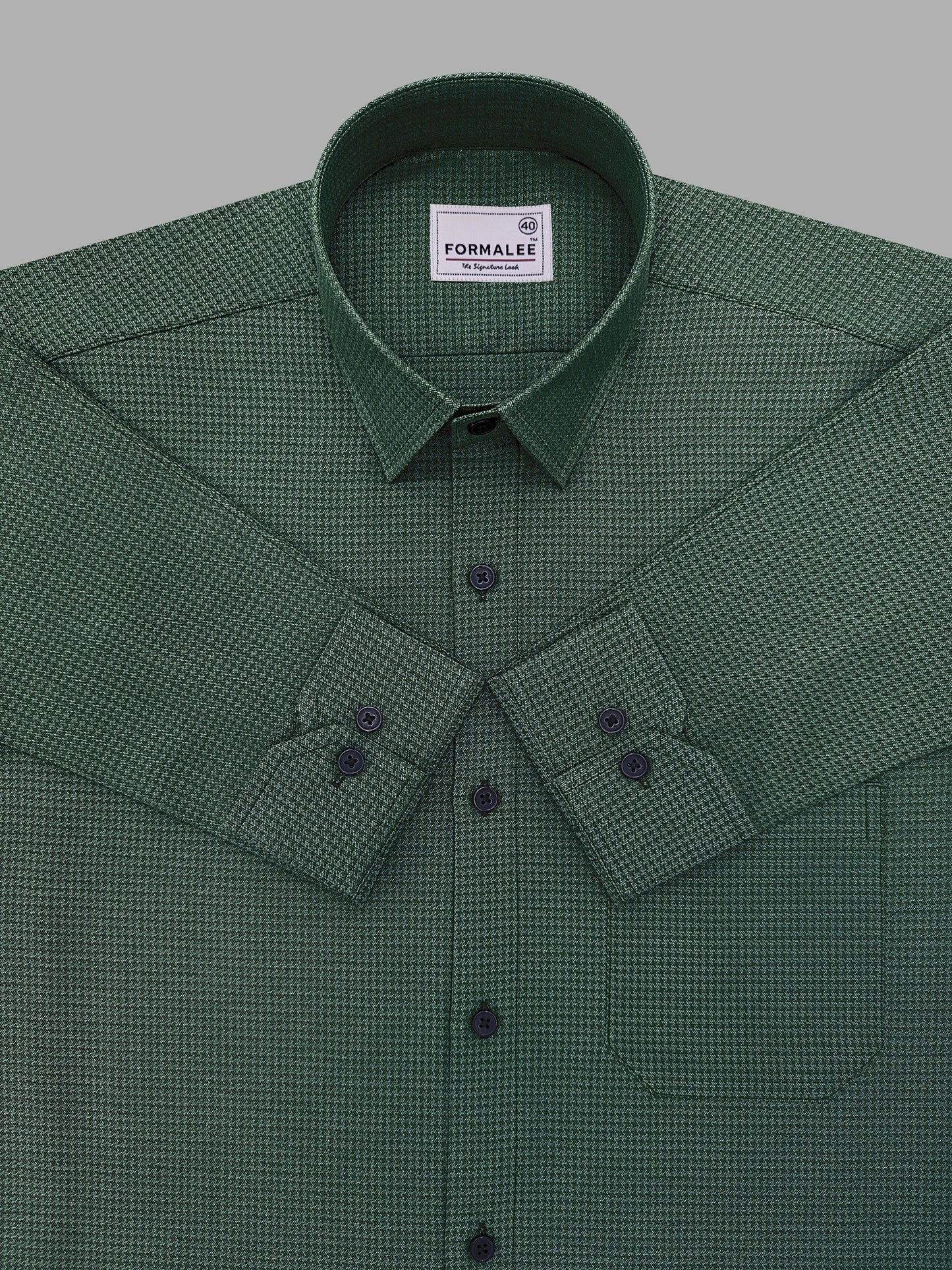 Marbella Dark Green Houndstooth Giza Cotton Designer Shirt