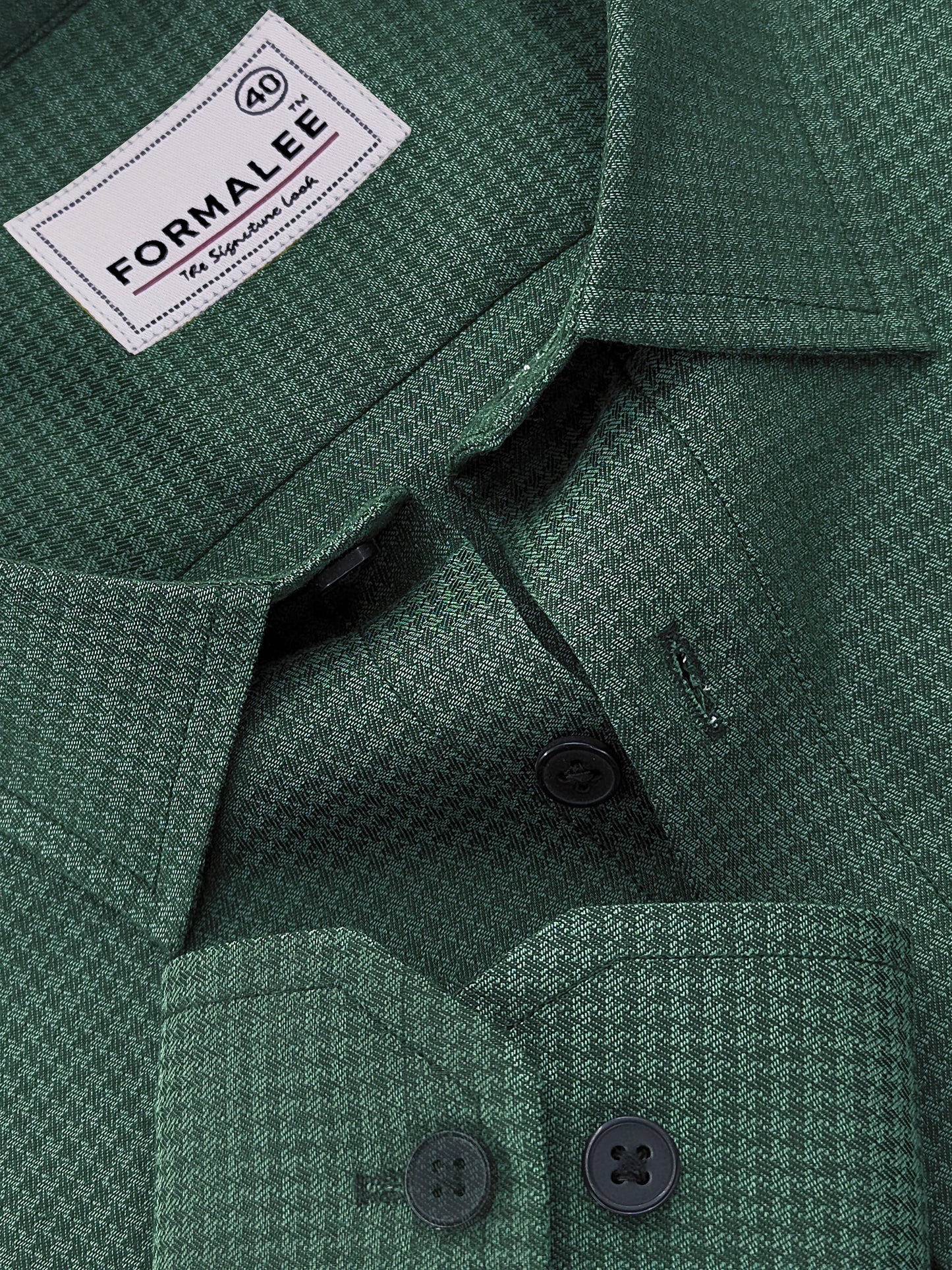 Marbella Dark Green Houndstooth Giza Cotton Designer Shirt