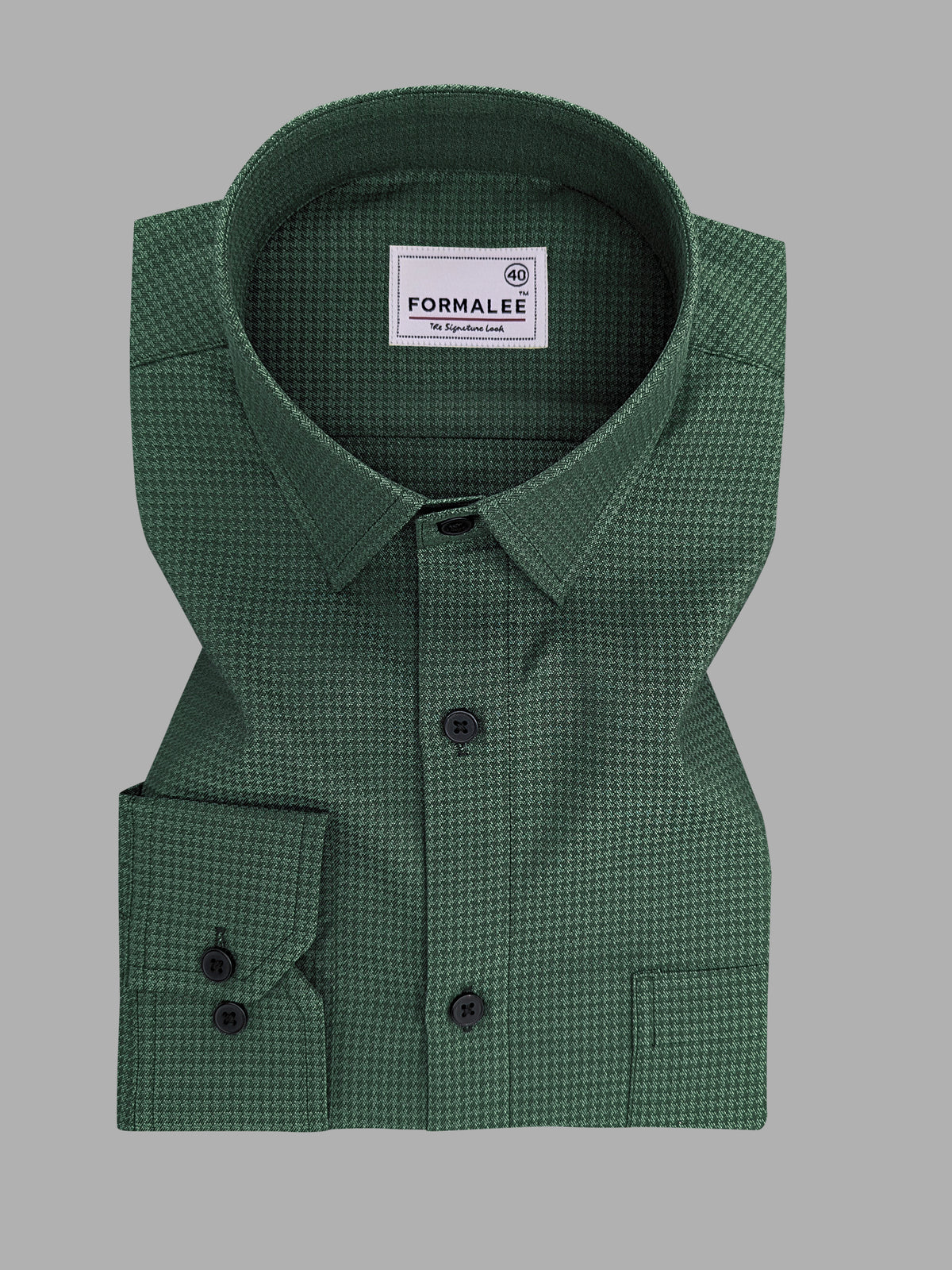 Marbella Dark Green Houndstooth Giza Cotton Designer Shirt