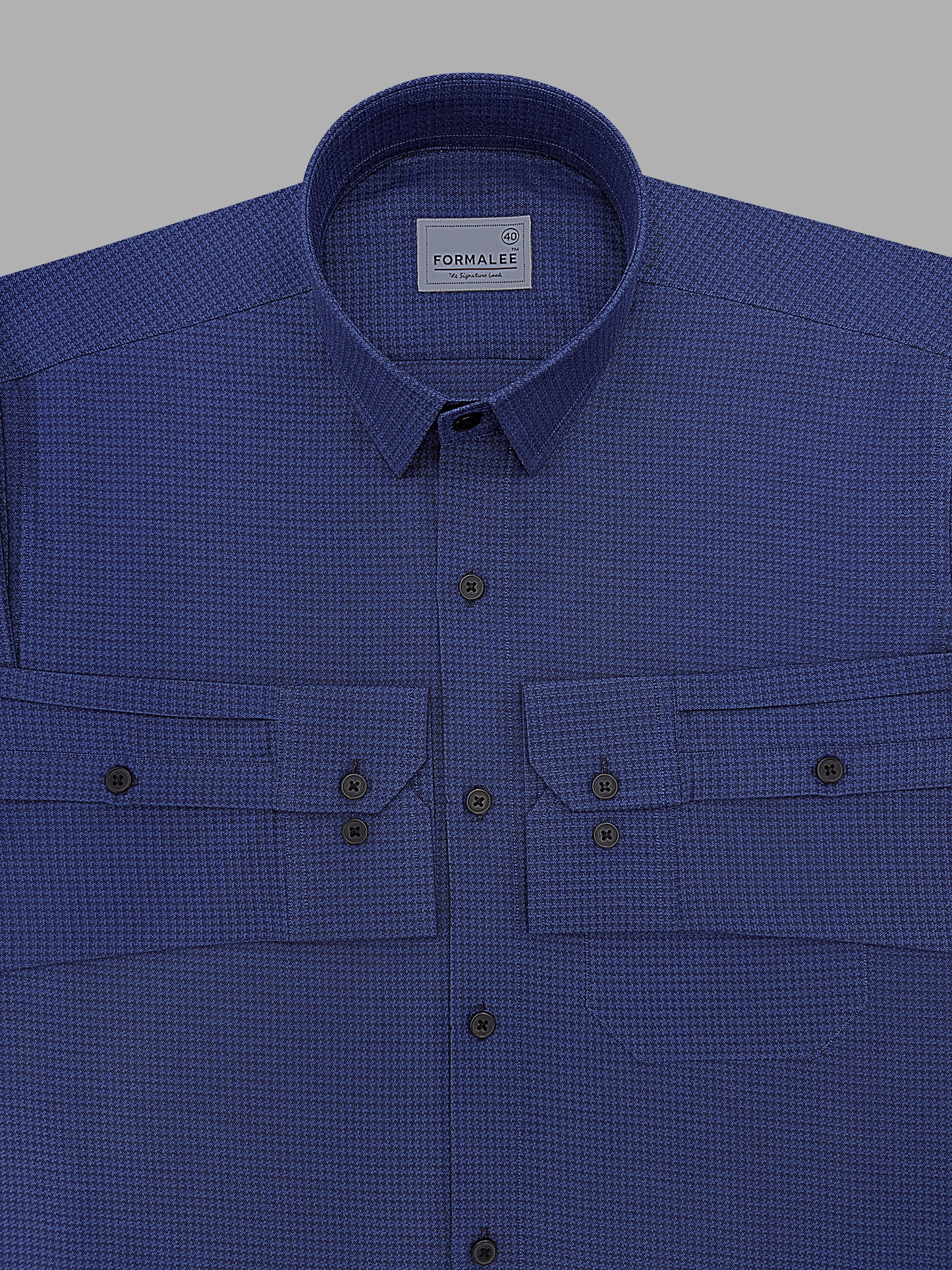 Marbella Sapphire Blue Houndstooth Giza Cotton Designer Shirt