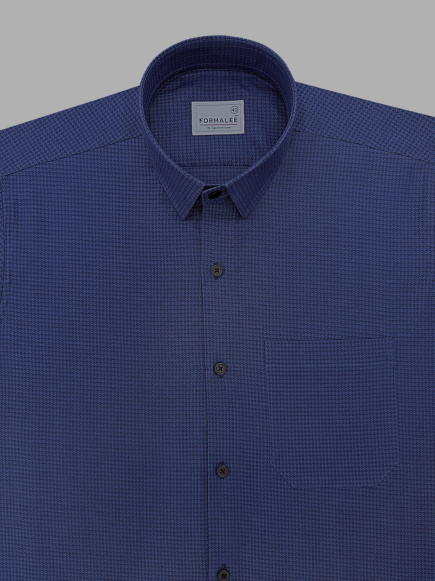 Marbella Sapphire Blue Houndstooth Giza Cotton Designer Shirt
