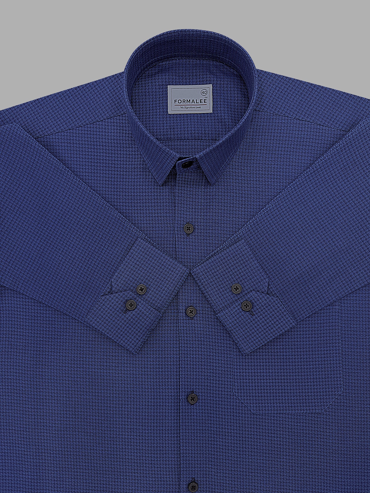 Marbella Sapphire Blue Houndstooth Giza Cotton Designer Shirt