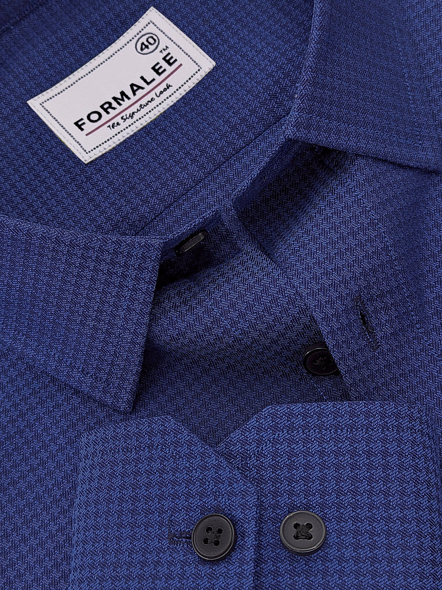 Marbella Sapphire Blue Houndstooth Giza Cotton Designer Shirt